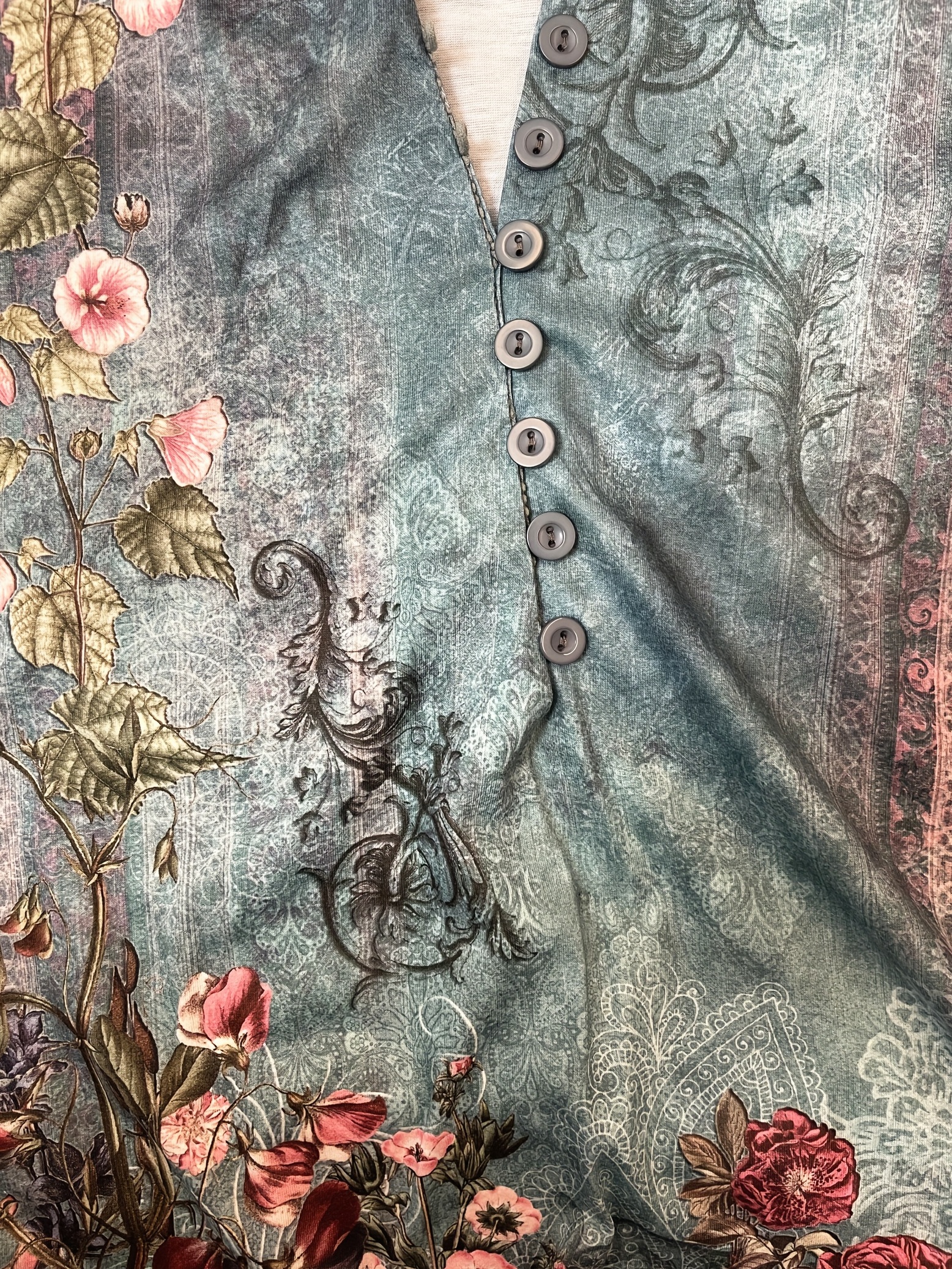 Women's Floral Print Button Front V-Neck T-Shirt with Flutter Sleeves