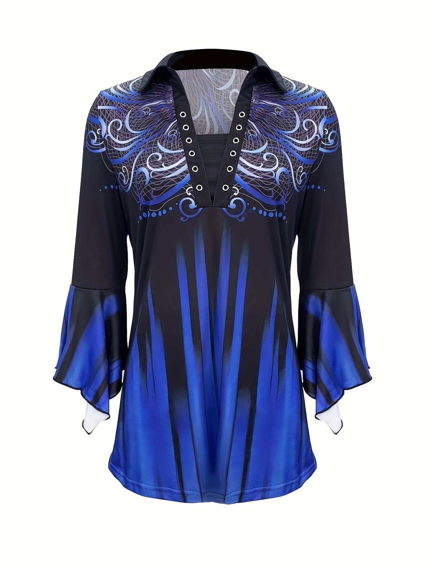 Women's Stylish Blue Floral Print Button