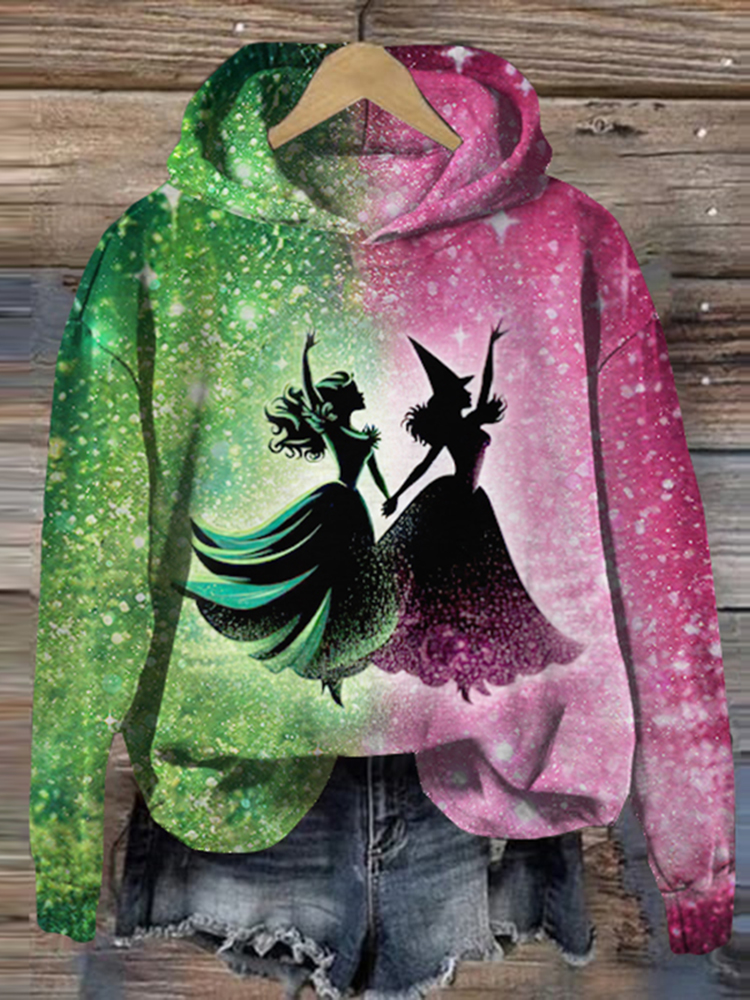 Movie Inspired Witch And Princess Dancing Print Casual Hoodie