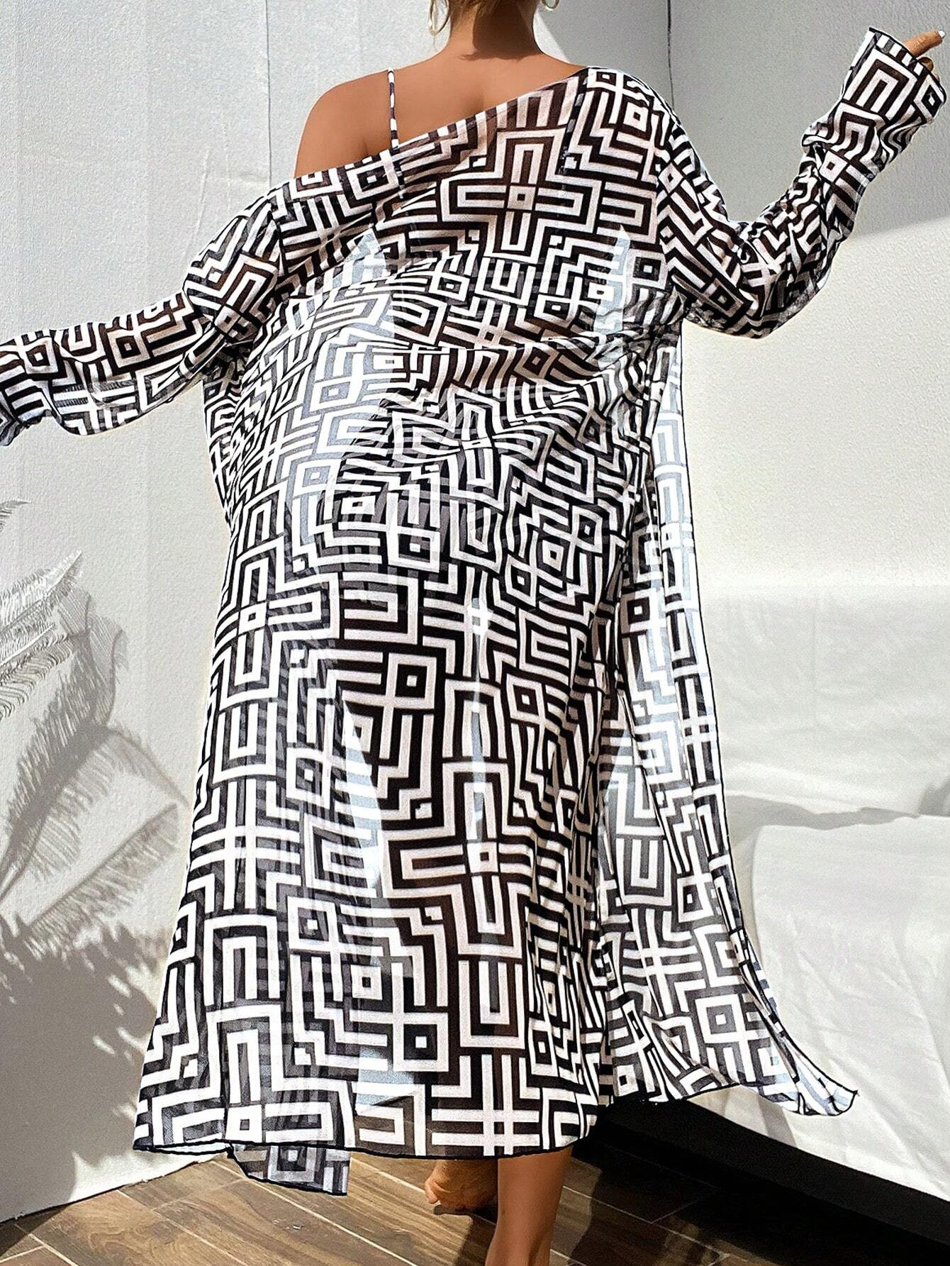 Women's Bikini Set With Random Printed Cover-Up, 3pcs/Set 