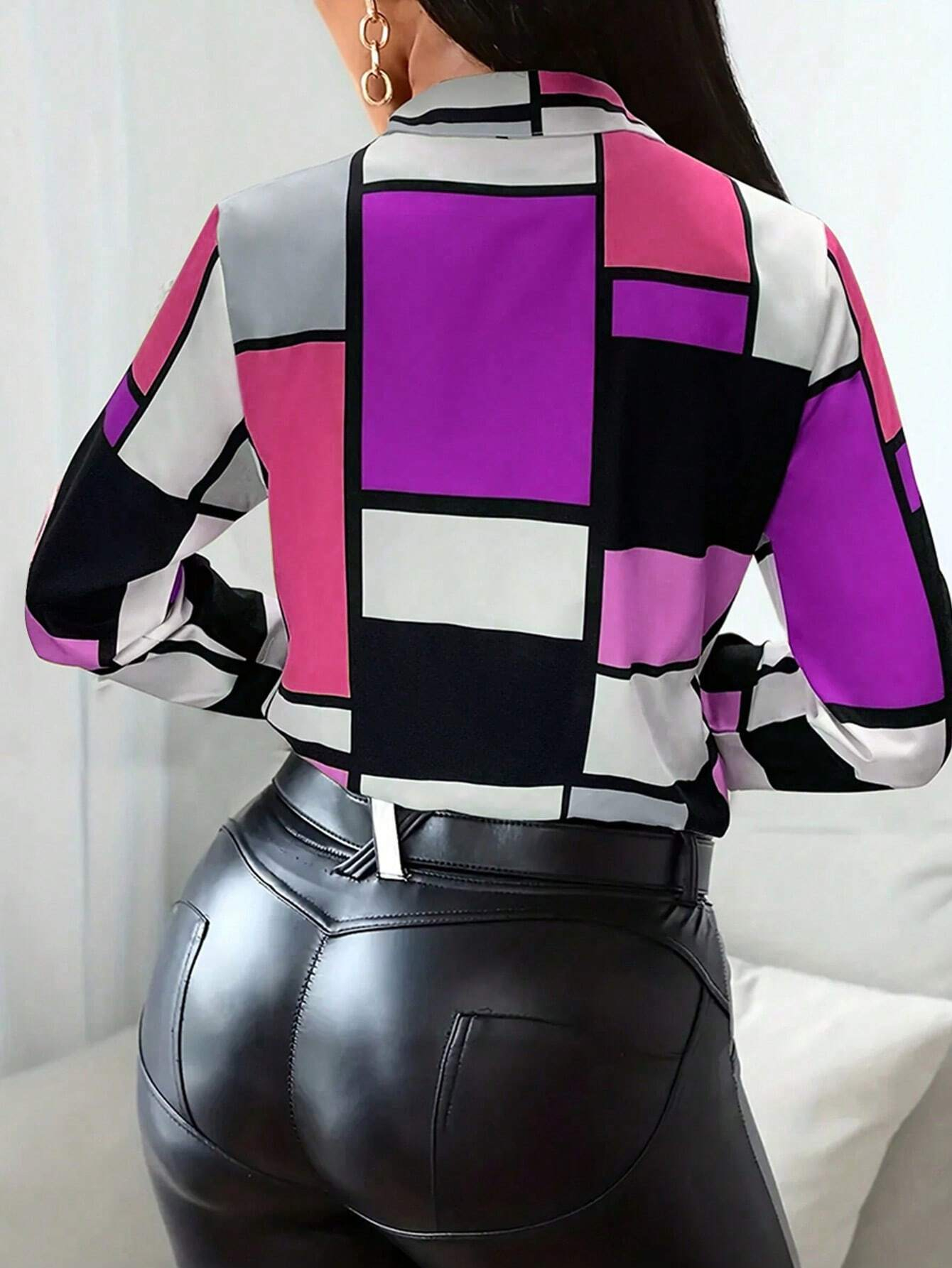 Women's Colorful Block Panel Button-Down Shirt