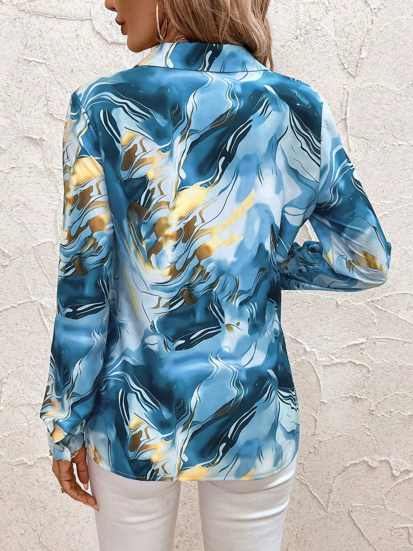 Women's Button-Down Long Sleeve Golden Retro Fashion Mature Shirt