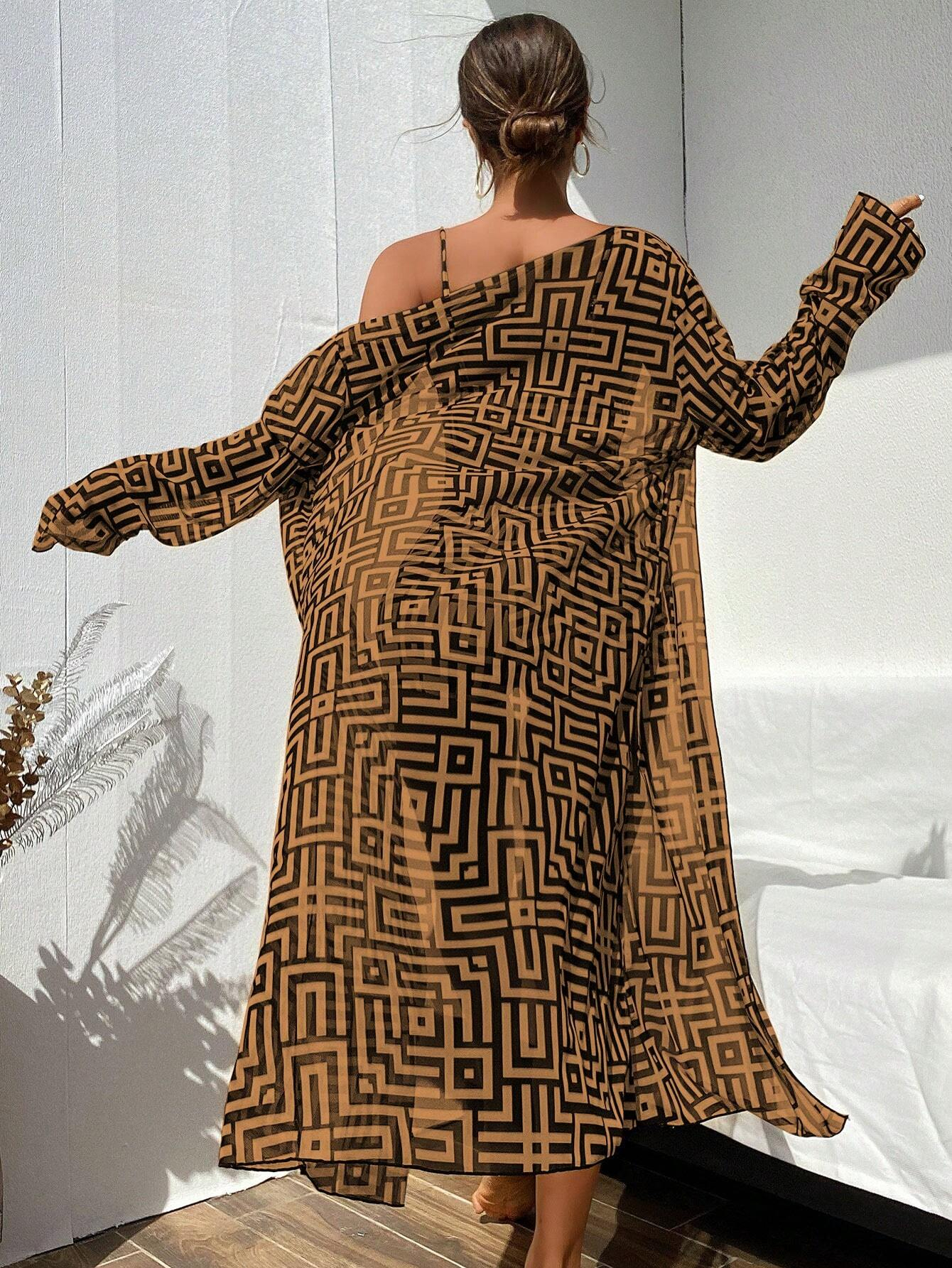 Women's Bikini Set With Random Printed Cover-Up, 3pcs/Set 