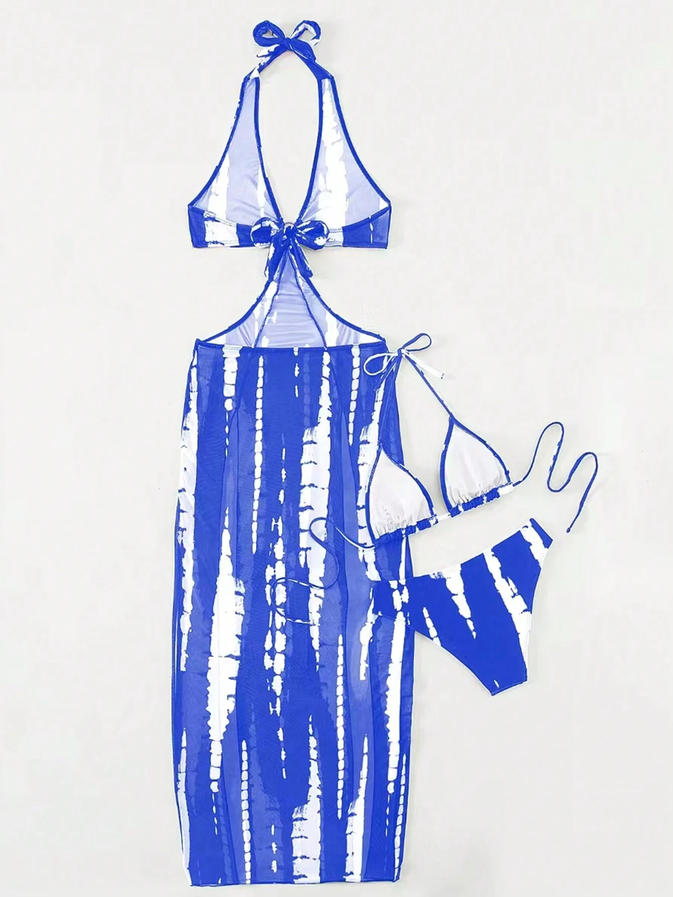  Swim Color-Block Halter Bikini Set & Dress