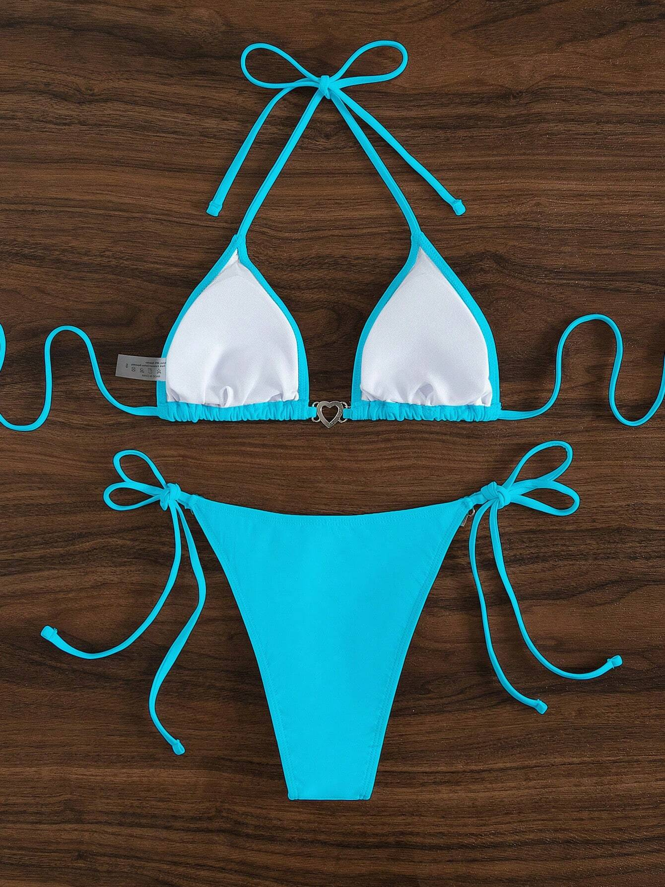 Summer Beach Rhinestone Decor Halter Triangle Bikini