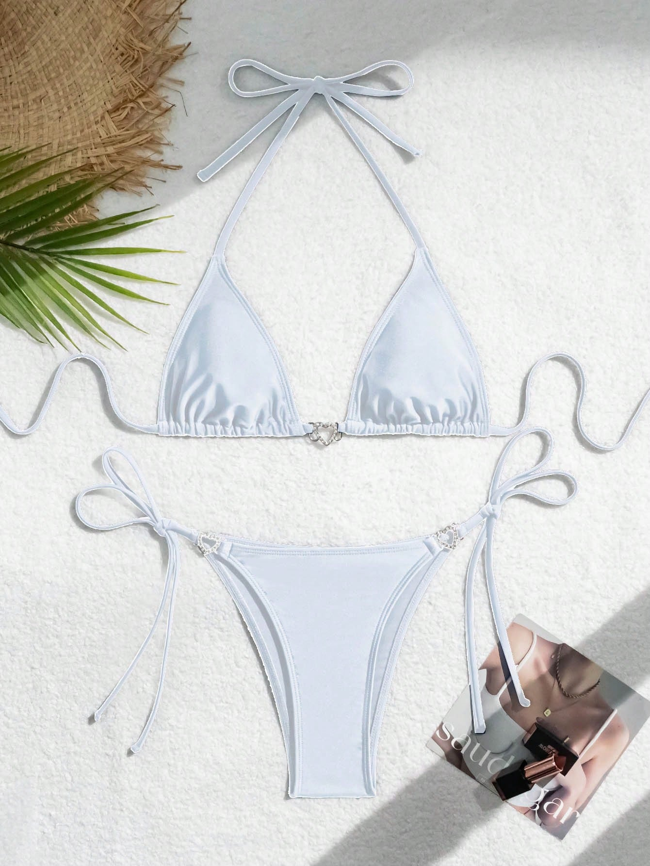 Summer Beach Rhinestone Decor Halter Triangle Bikini