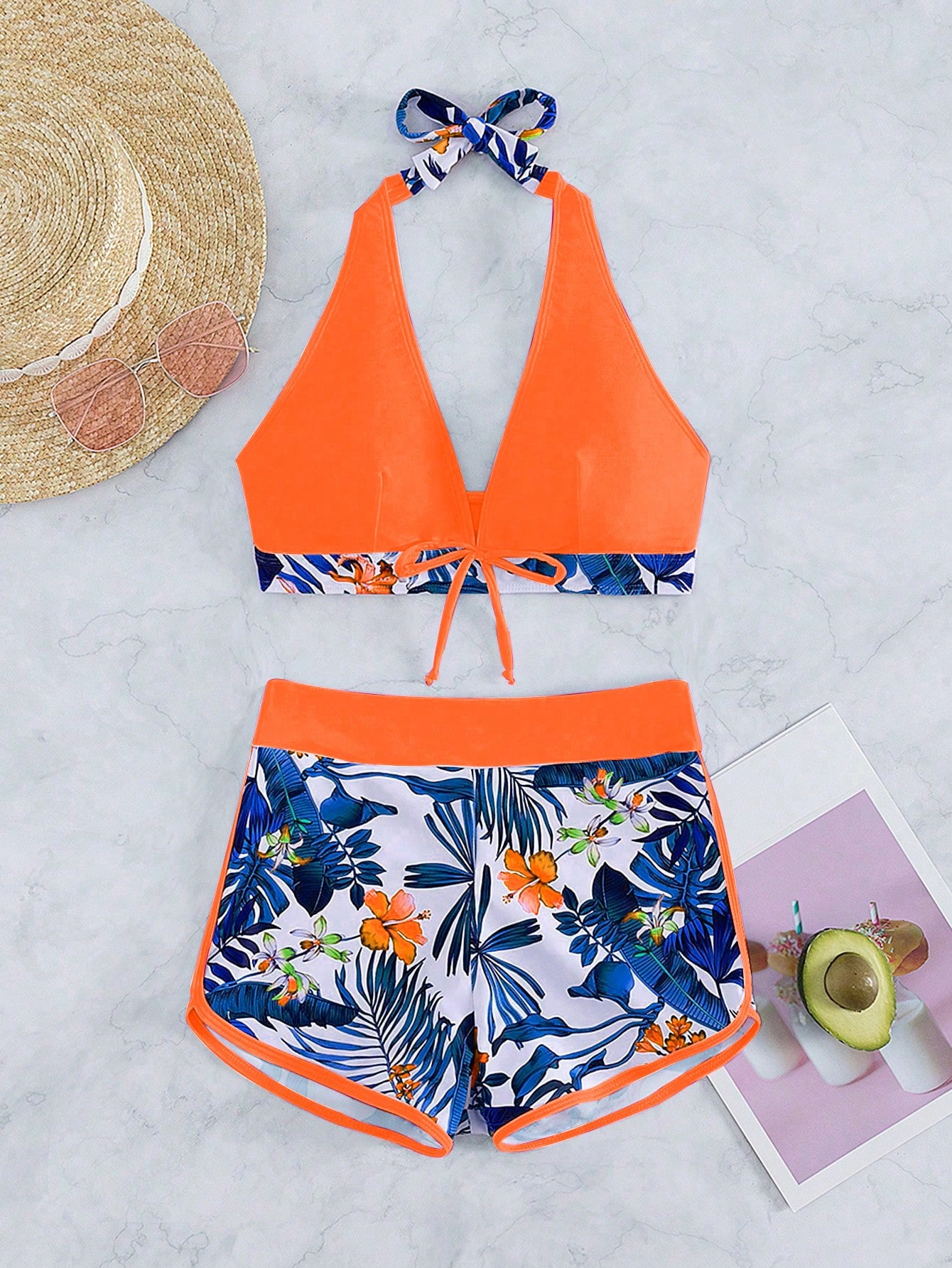 Summer Beach Tropical Print Halter Bikini