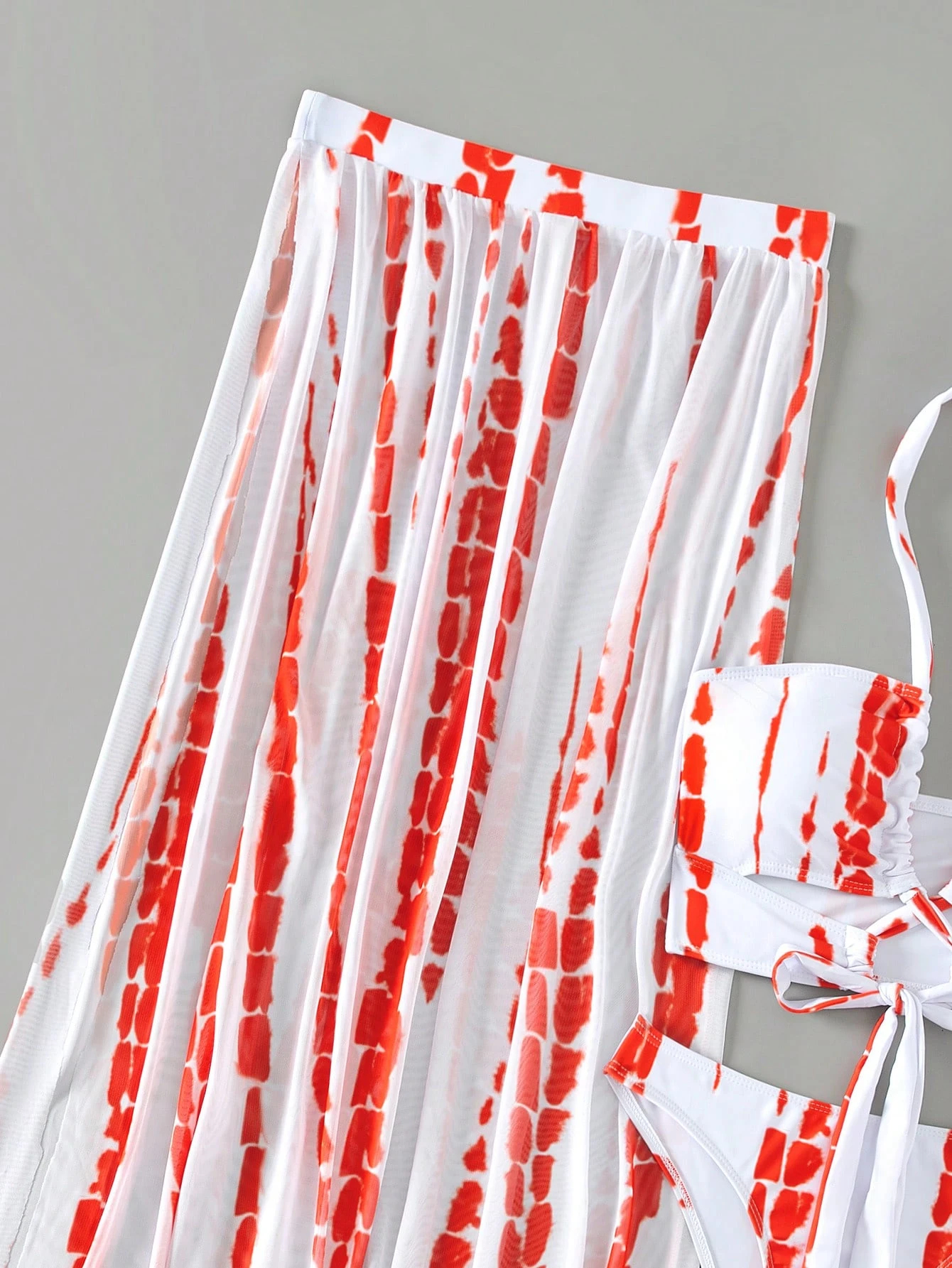 Swim Summer Beach Tie Dye Halter Bikini Set With Beach Skirt