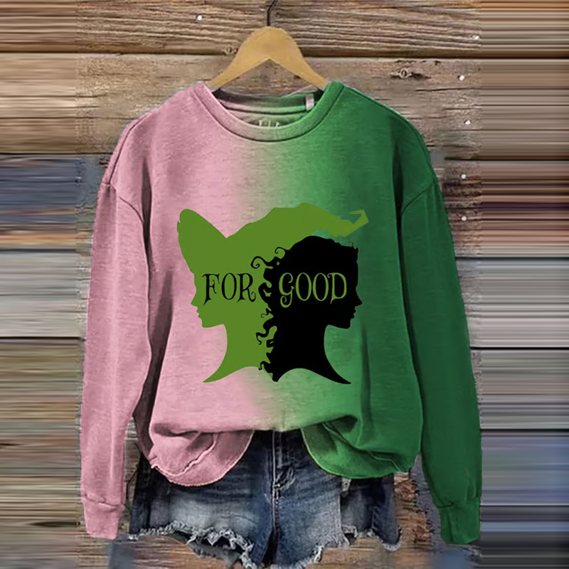 Retro Musical Witch & Princess Contrast Gradient Sweatshirt