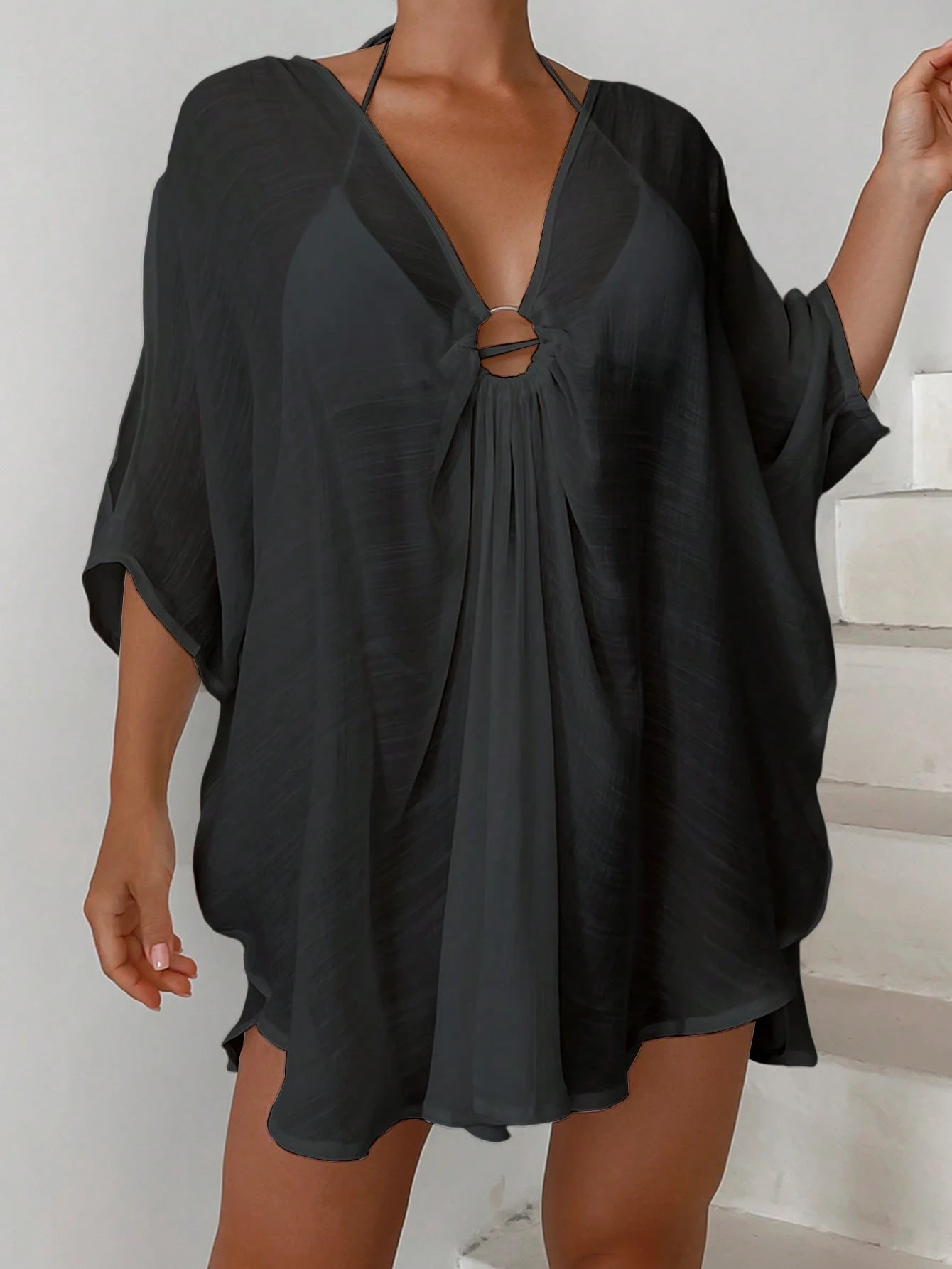 Women's solid color elegant loose casual swimsuit does not include bikini