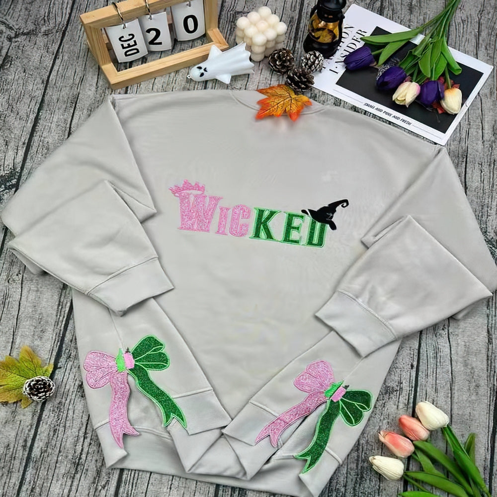 Glitter Embroidered Sweatshirt with Side Bow - Gift for Wick