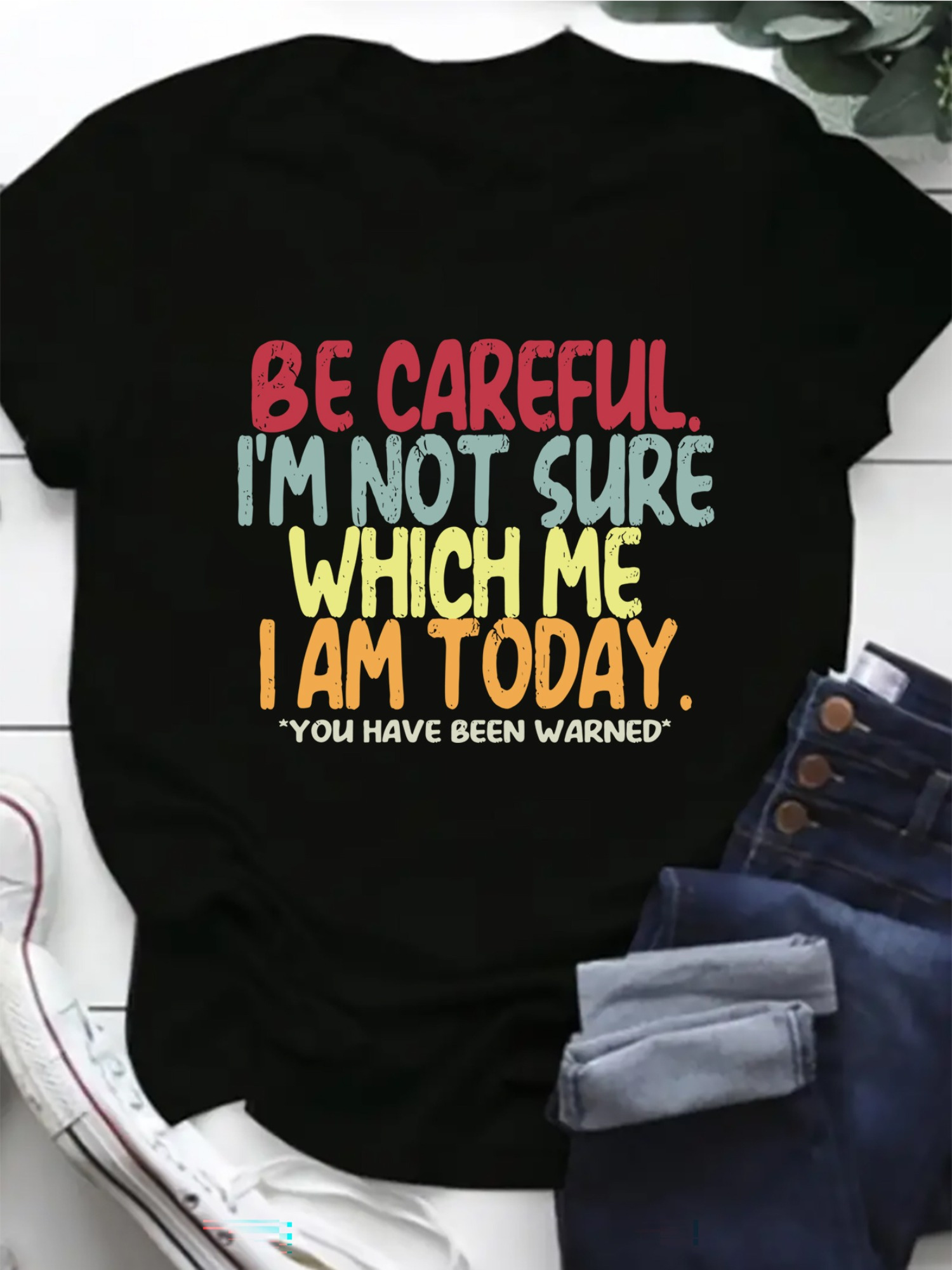 BE CAREFUL. I'M NOT SURE WHICH ME I AM TODAY. YOU HAVE BEEN WARNED Oversized Short Sleeve Alphabet Tee Shirts for Women Summer Dressy Casual Plus Size Cute Tops Clothes