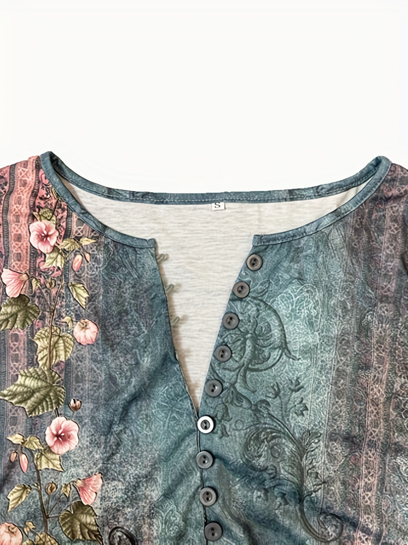 Women's Floral Print Button Front V-Neck T-Shirt with Flutter Sleeves