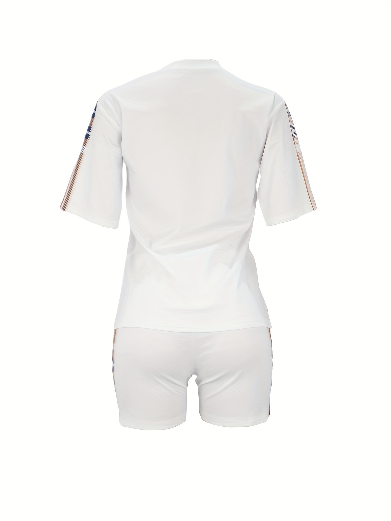 Plaid Print Splicing Two-piece Set, Faith Print Short Sleeve Tops & Pocket Shorts Outfits