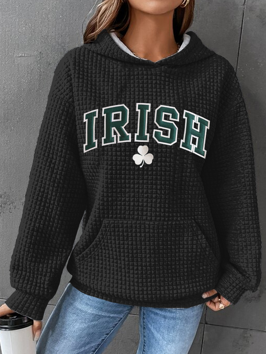 St. Patrick's Day Shamrock Print Waffle Hoodie