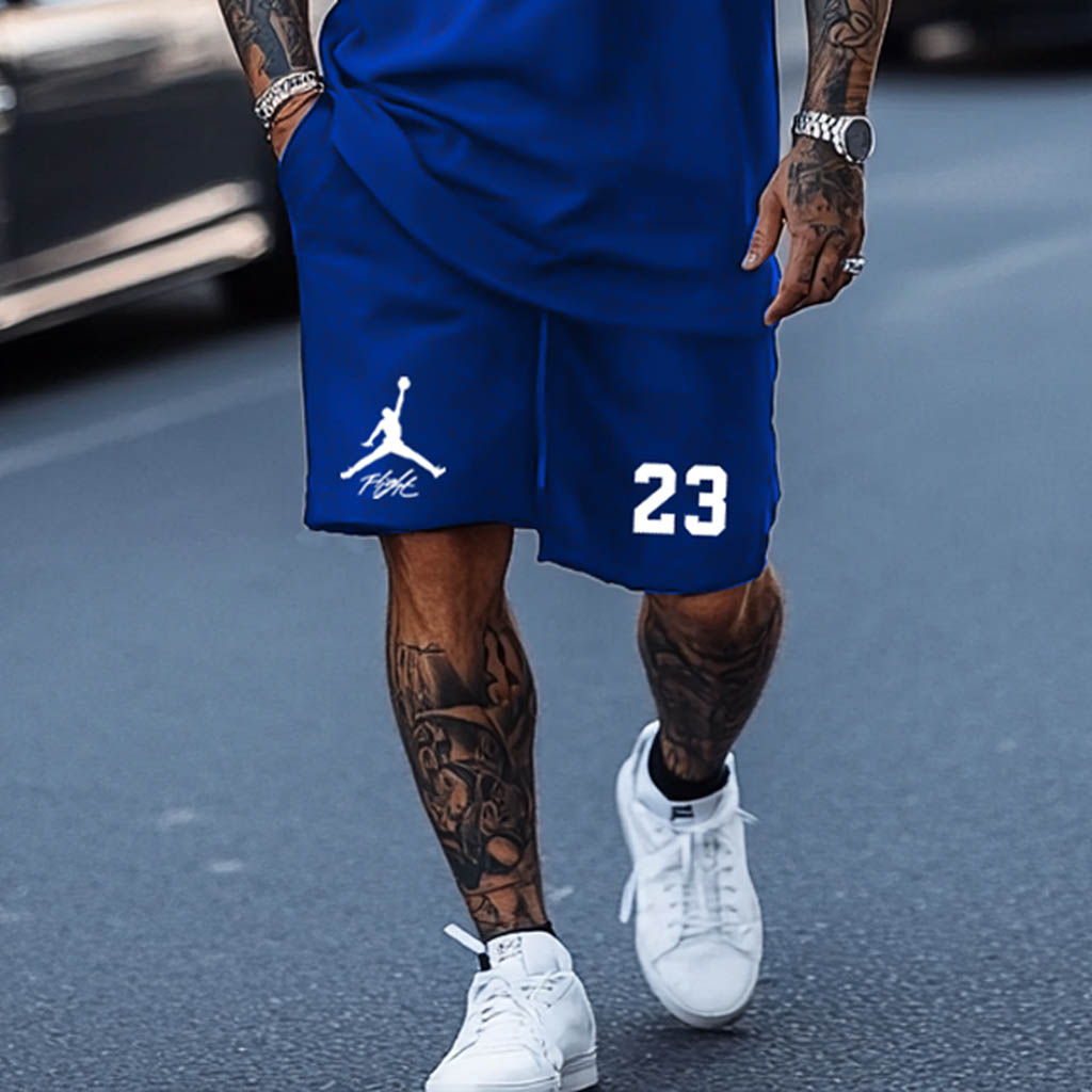 Unisex Basketball Print Oversized Streetwear Black Short-Sleeved T-shirt And Shorts Set