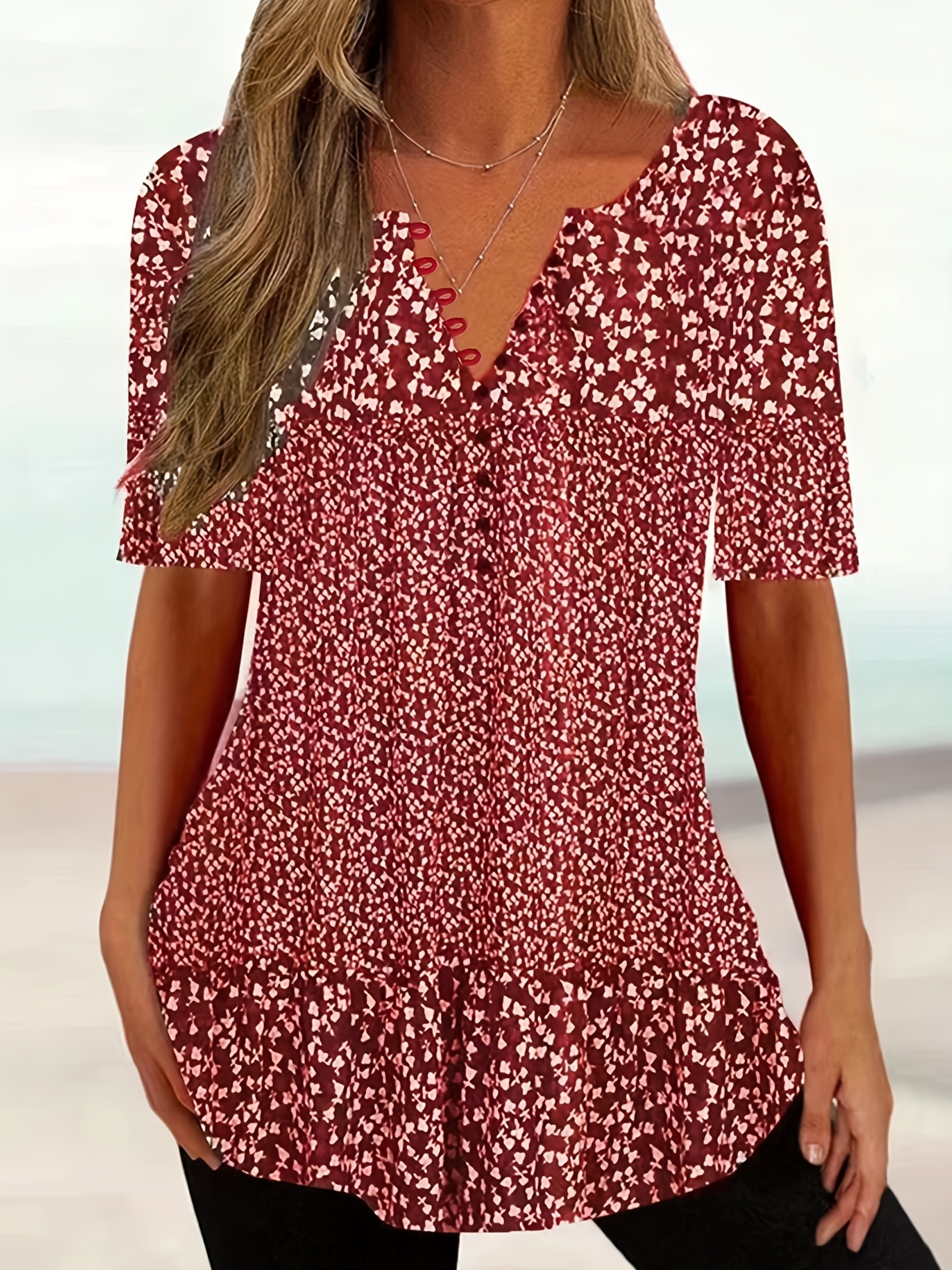 Floral Print Button Front T-Shirt