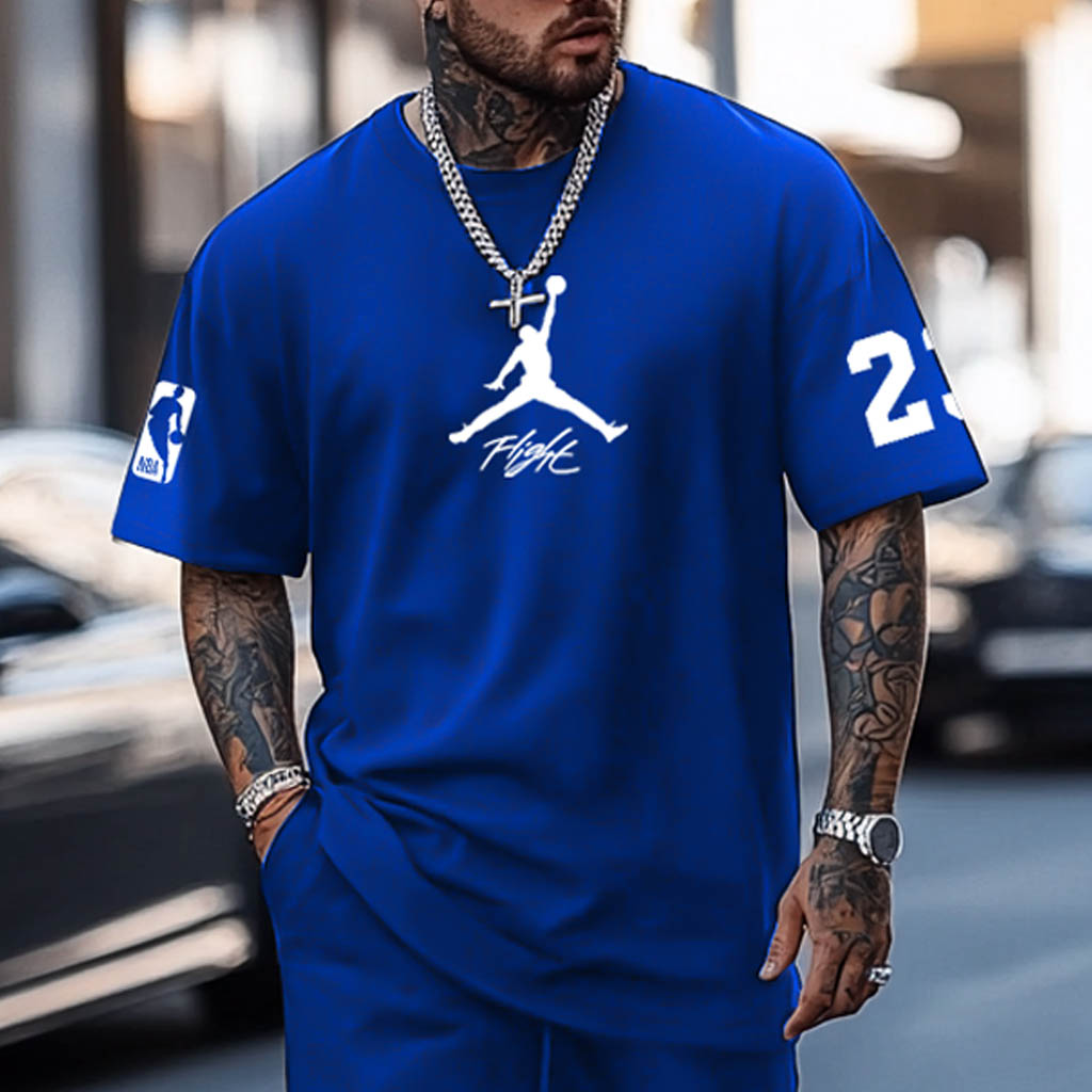 Unisex Basketball Print Oversized Streetwear Black Short-Sleeved T-shirt And Shorts Set