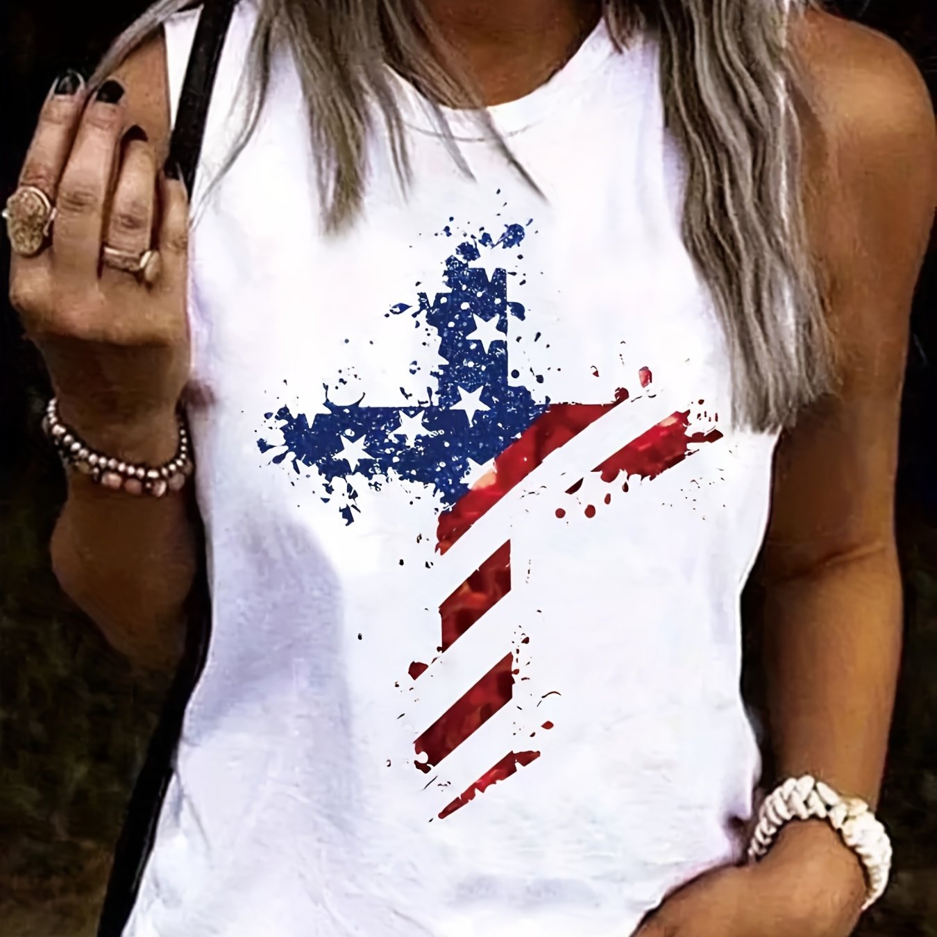 Women's Patriotic Cross Stars and Stripes Print Tank Top