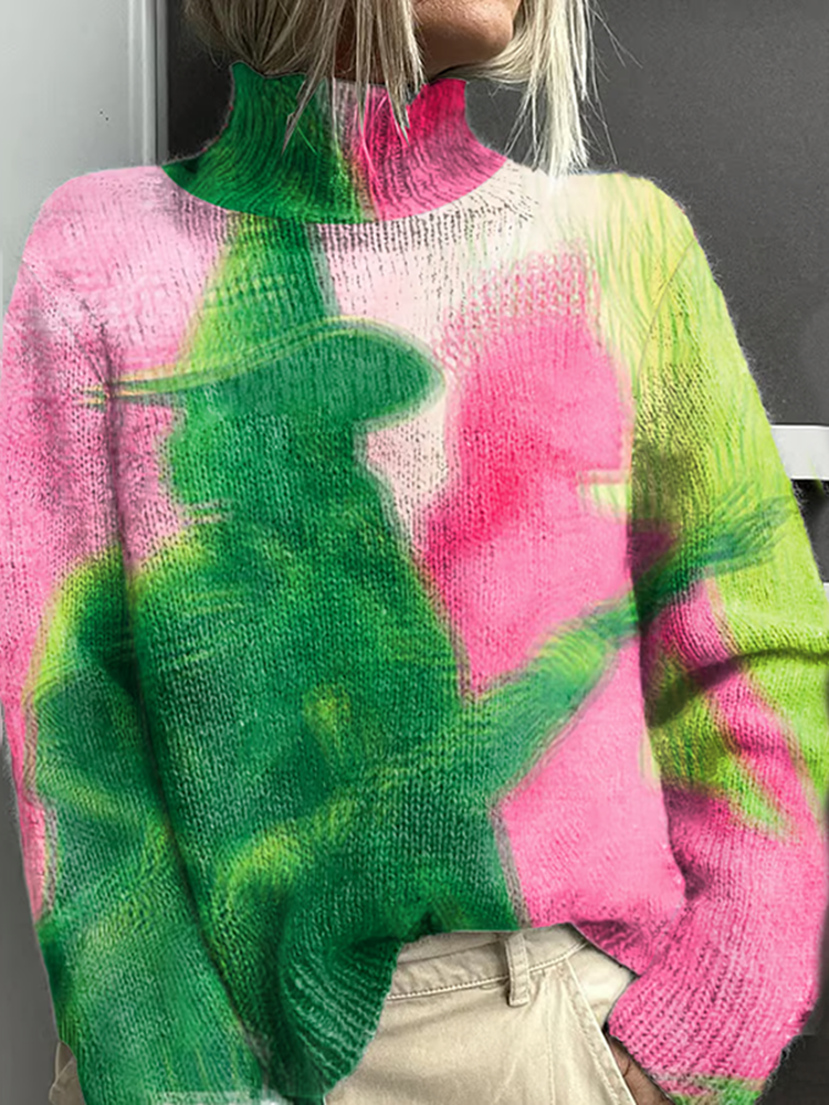 Women's Pink Goes Good With Green Print Sweater