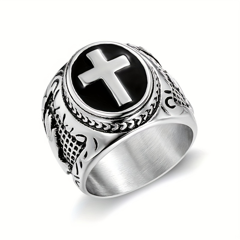 1pc 316L Stainless Steel Prayer Hand Cross Ring For Men, Party Jewelry