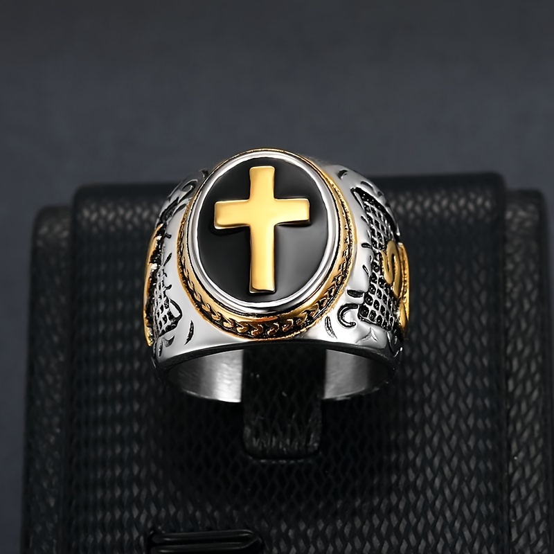 1pc 316L Stainless Steel Prayer Hand Cross Ring For Men, Party Jewelry
