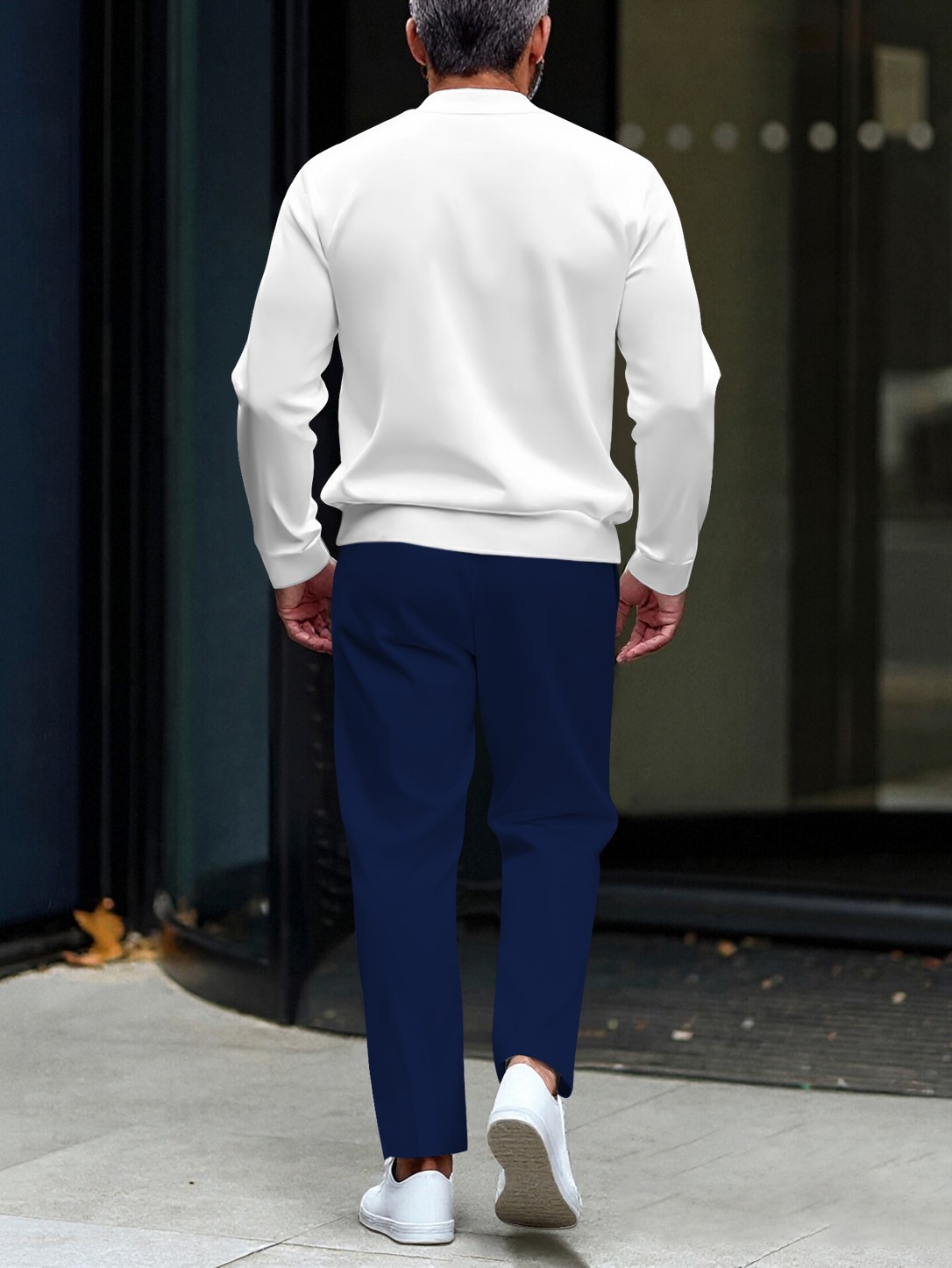 Men's fashionable casual round-neck zipper long-sleeve two-piece set