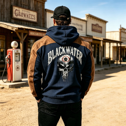 BW Skull Printed Fleece-lined Unisex Color-Blocked Hoodie