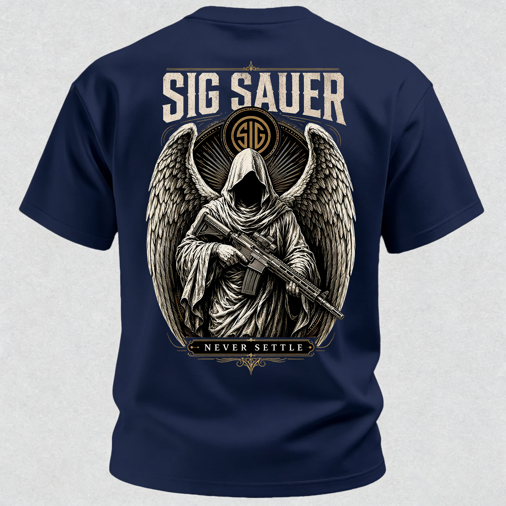 Tactical Angel Winged Grim Reaper with Rifle Dark Gothic Streetwear Men's Pocket T-Shirt