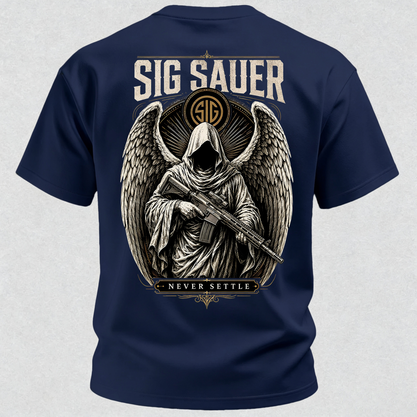 Tactical Angel Winged Grim Reaper with Rifle Dark Gothic Streetwear Men's Pocket T-Shirt