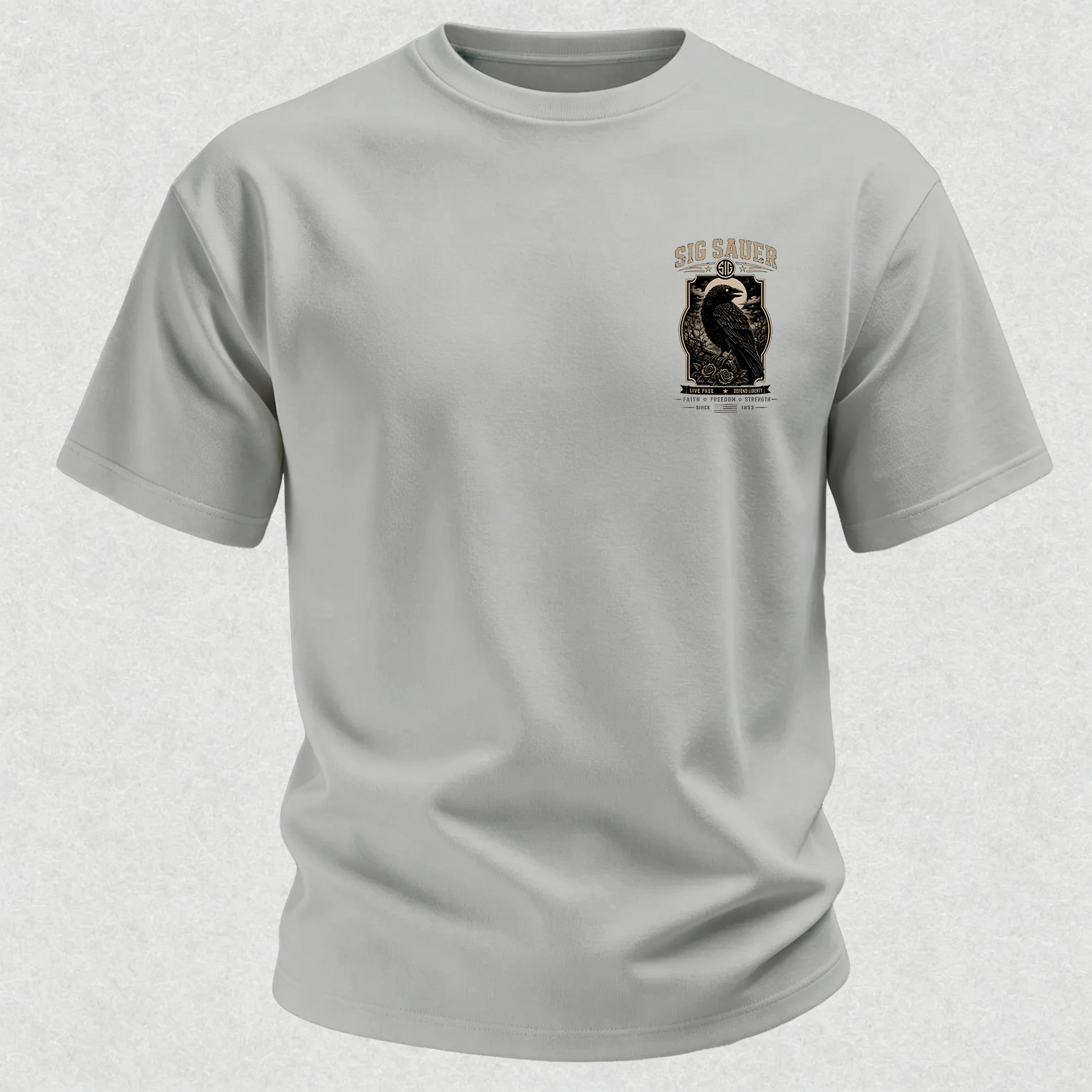 LIVE FREE DEFEND LIBERTY FAITH FREEDOM STRENGTH Raven Vintage Roses Print Men's T-shirt