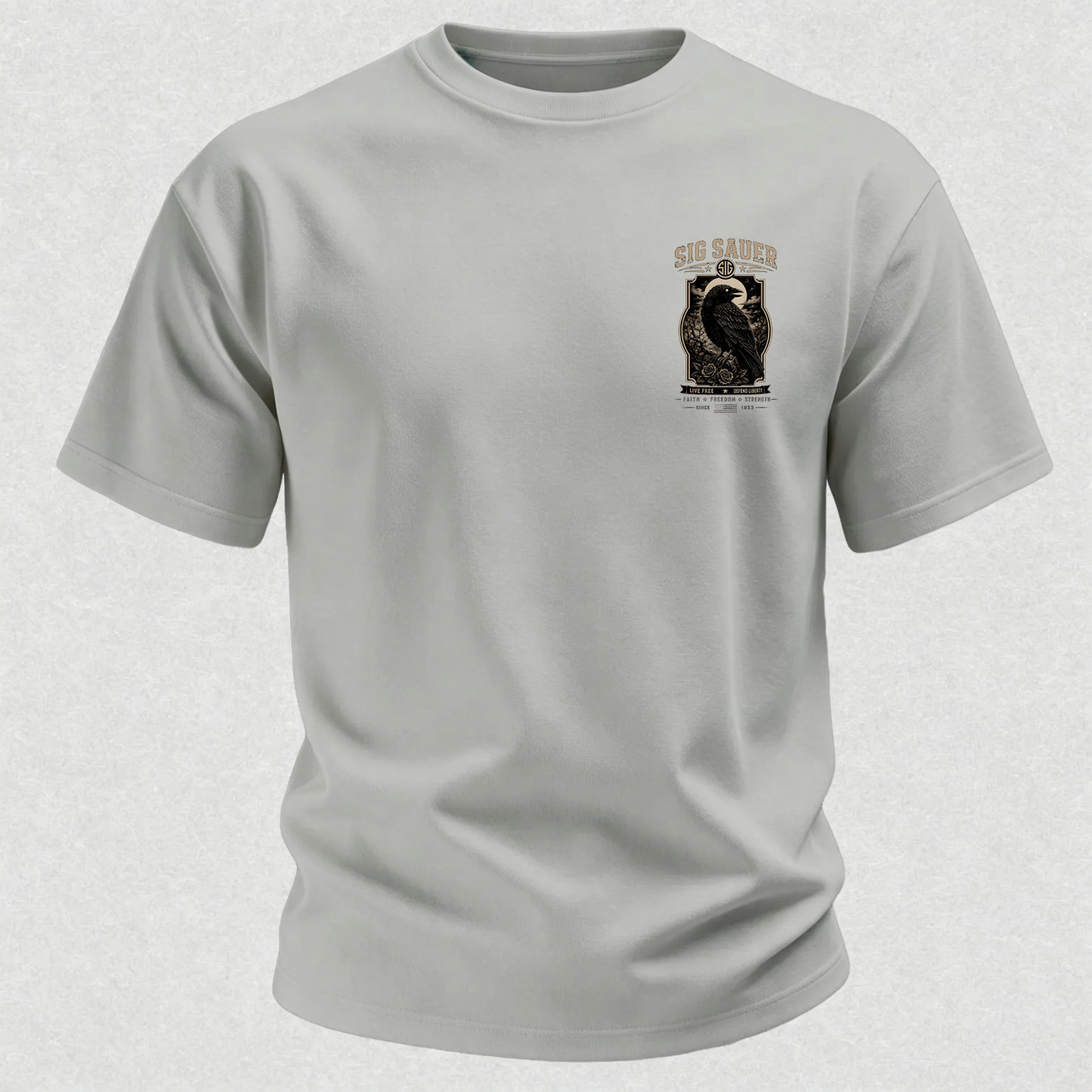 LIVE FREE DEFEND LIBERTY FAITH FREEDOM STRENGTH Raven Vintage Roses Print Men's T-shirt