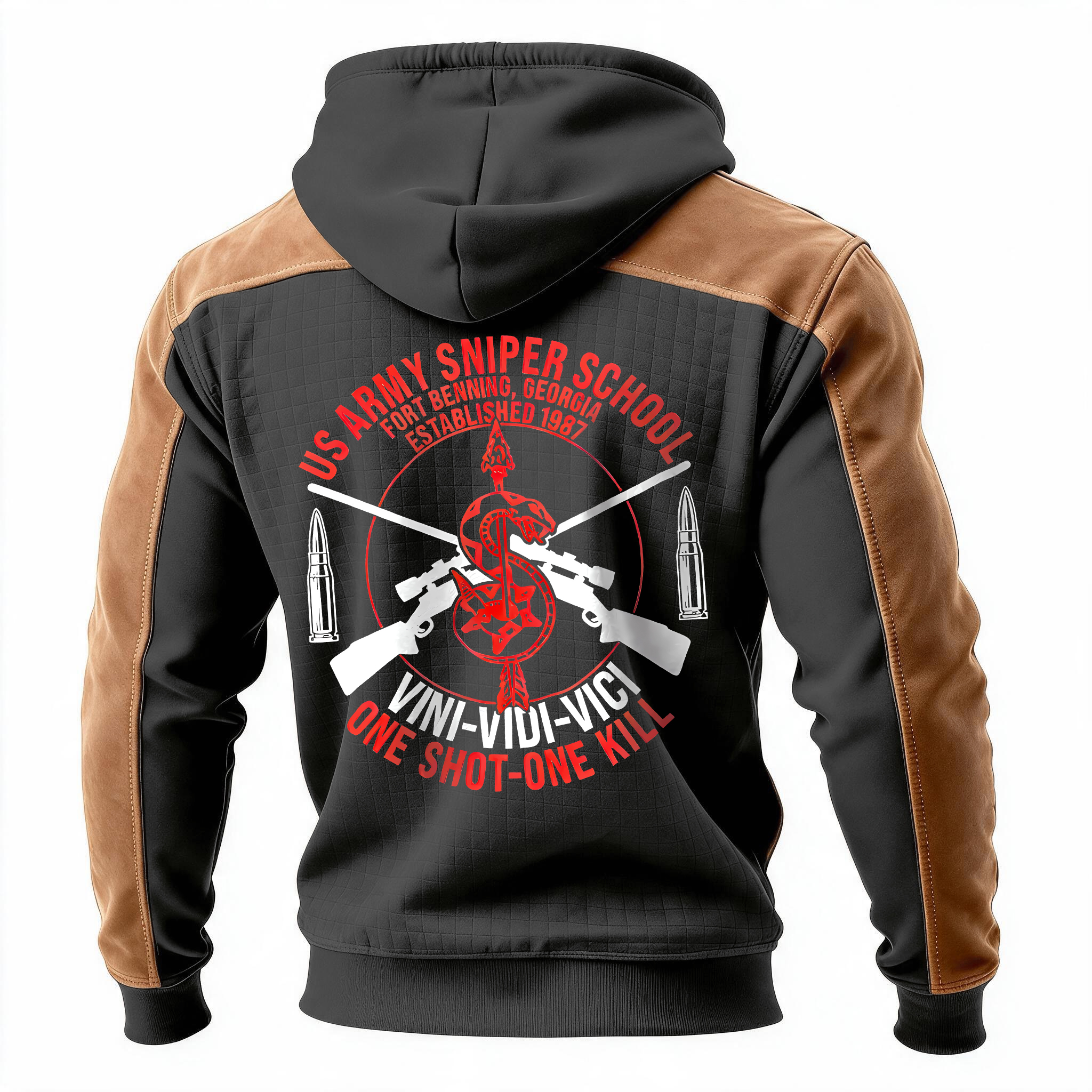One Shot-One Kill Printed Fleece-lined Unisex Color-Blocked Hoodie