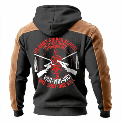One Shot-One Kill Printed Fleece-lined Unisex Color-Blocked Hoodie