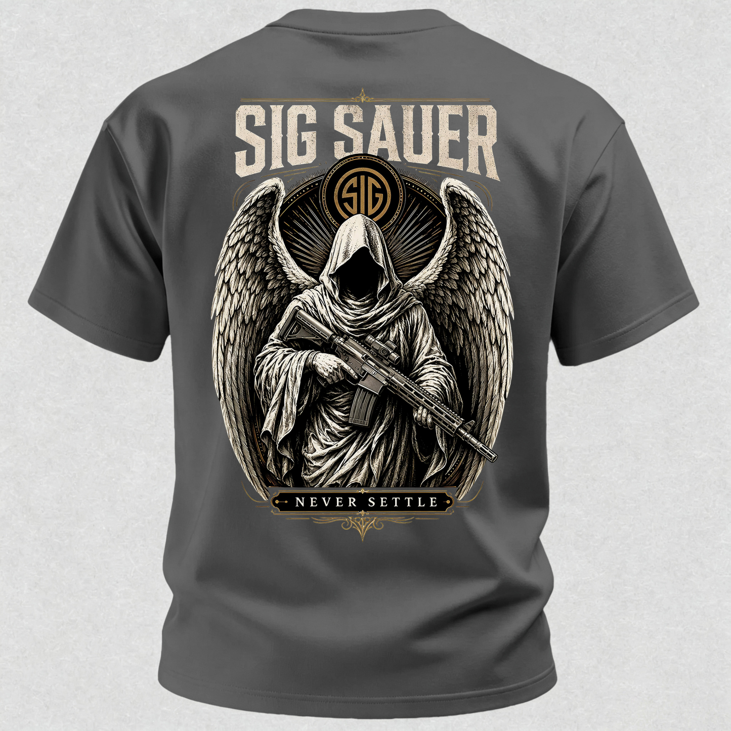 Tactical Angel Winged Grim Reaper with Rifle Dark Gothic Streetwear Men's Pocket T-Shirt