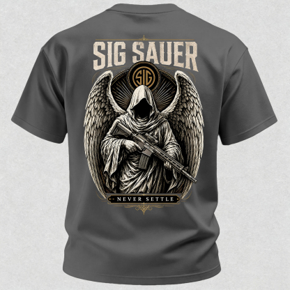 Tactical Angel Winged Grim Reaper with Rifle Dark Gothic Streetwear Men's Pocket T-Shirt