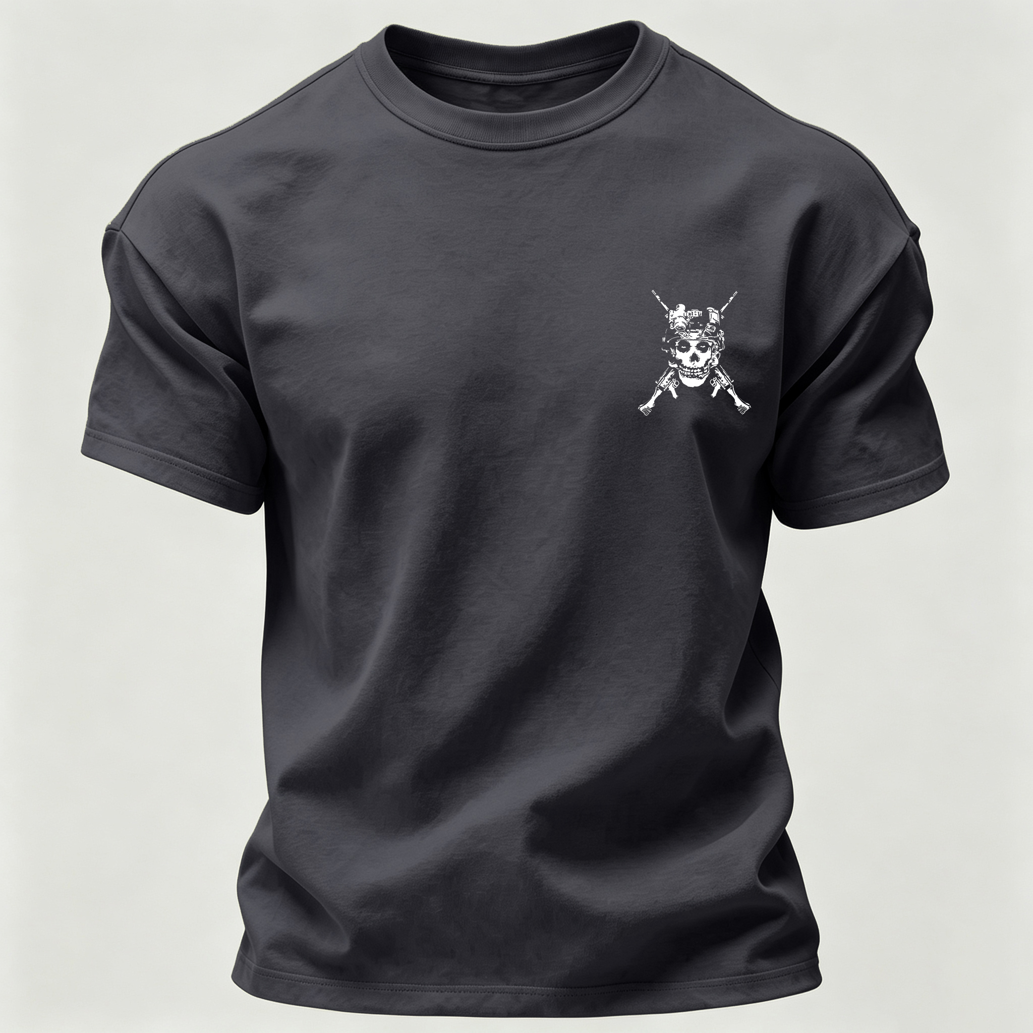 Men’s MISFIT No Compromise Tactical Skull Helmet NVG Rifle Graphic Tee Back Print T Shirt