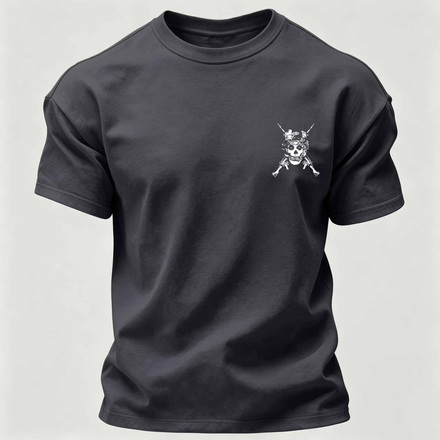 Men’s MISFIT No Compromise Tactical Skull Helmet NVG Rifle Graphic Tee Back Print T Shirt