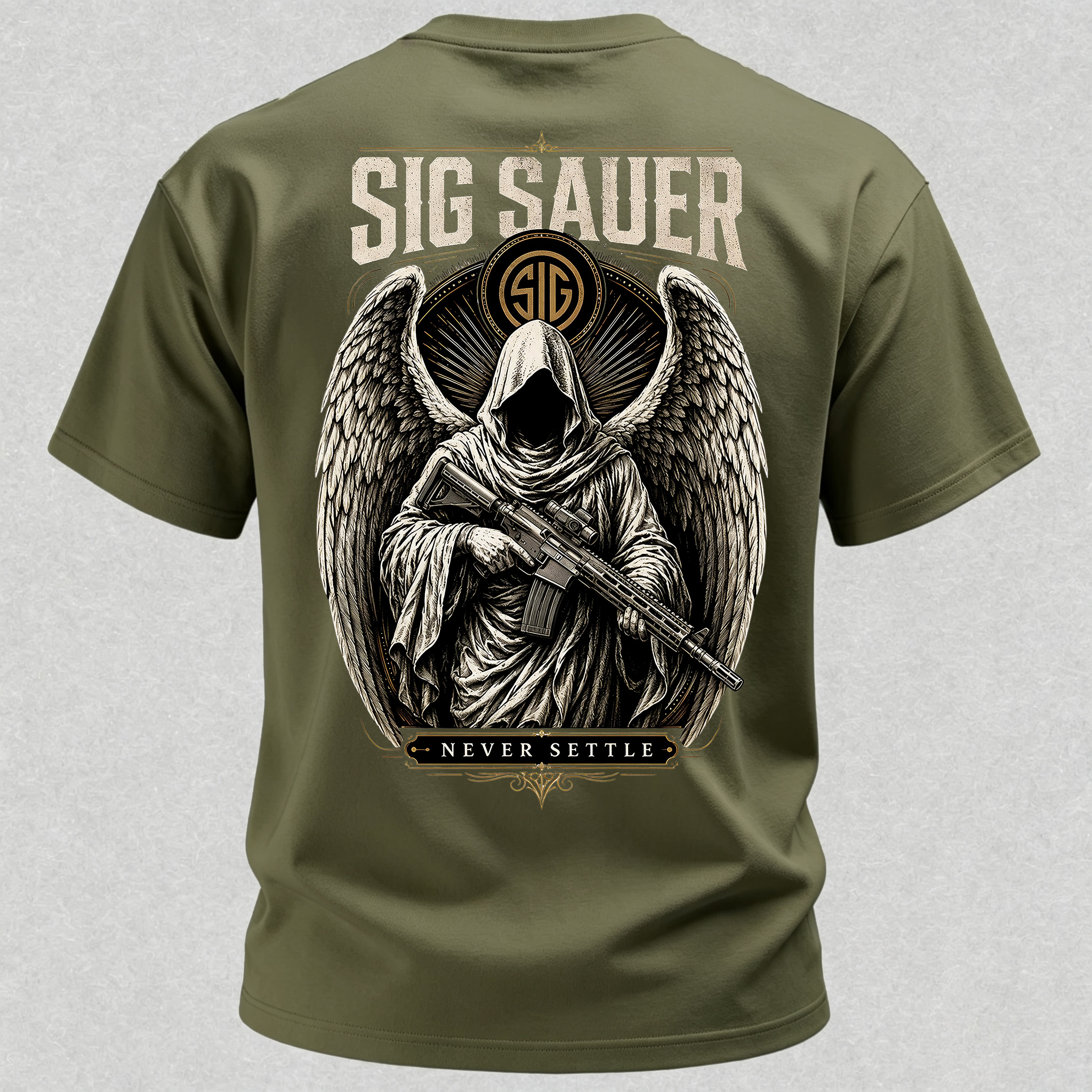 Tactical Angel Winged Grim Reaper with Rifle Dark Gothic Streetwear Men's Pocket T-Shirt