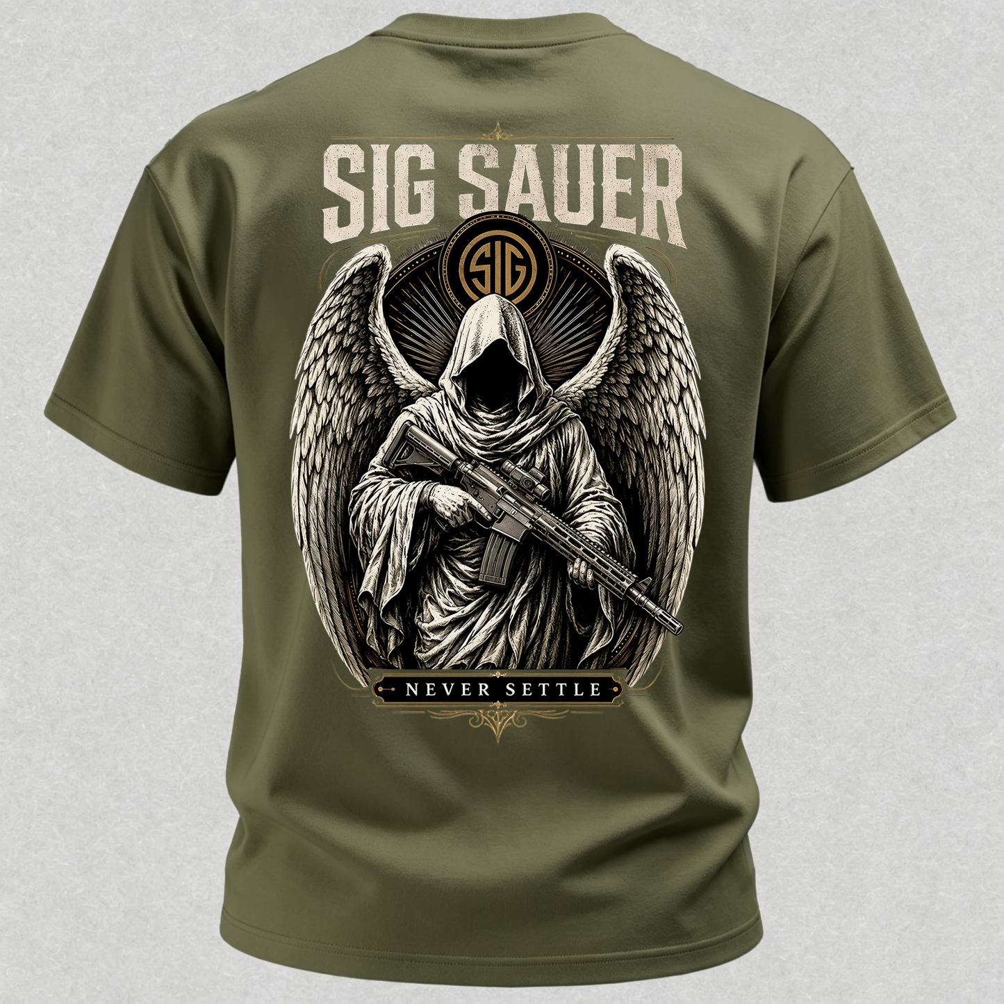 Tactical Angel Winged Grim Reaper with Rifle Dark Gothic Streetwear Men's Pocket T-Shirt