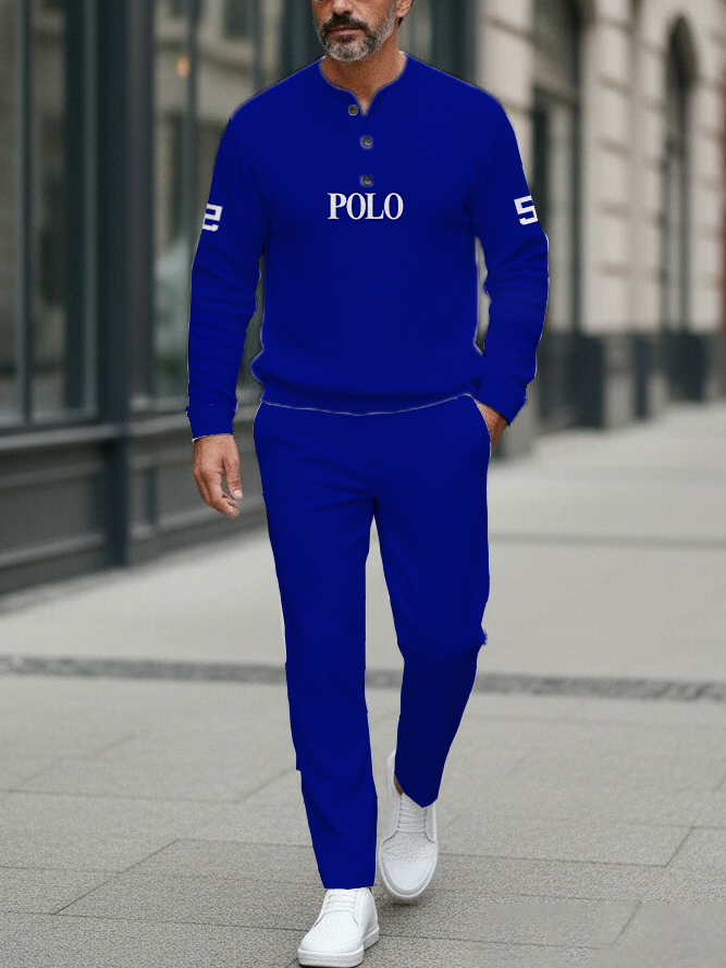 Men's fashion casual geometric print long sleeve zipper two-piece set