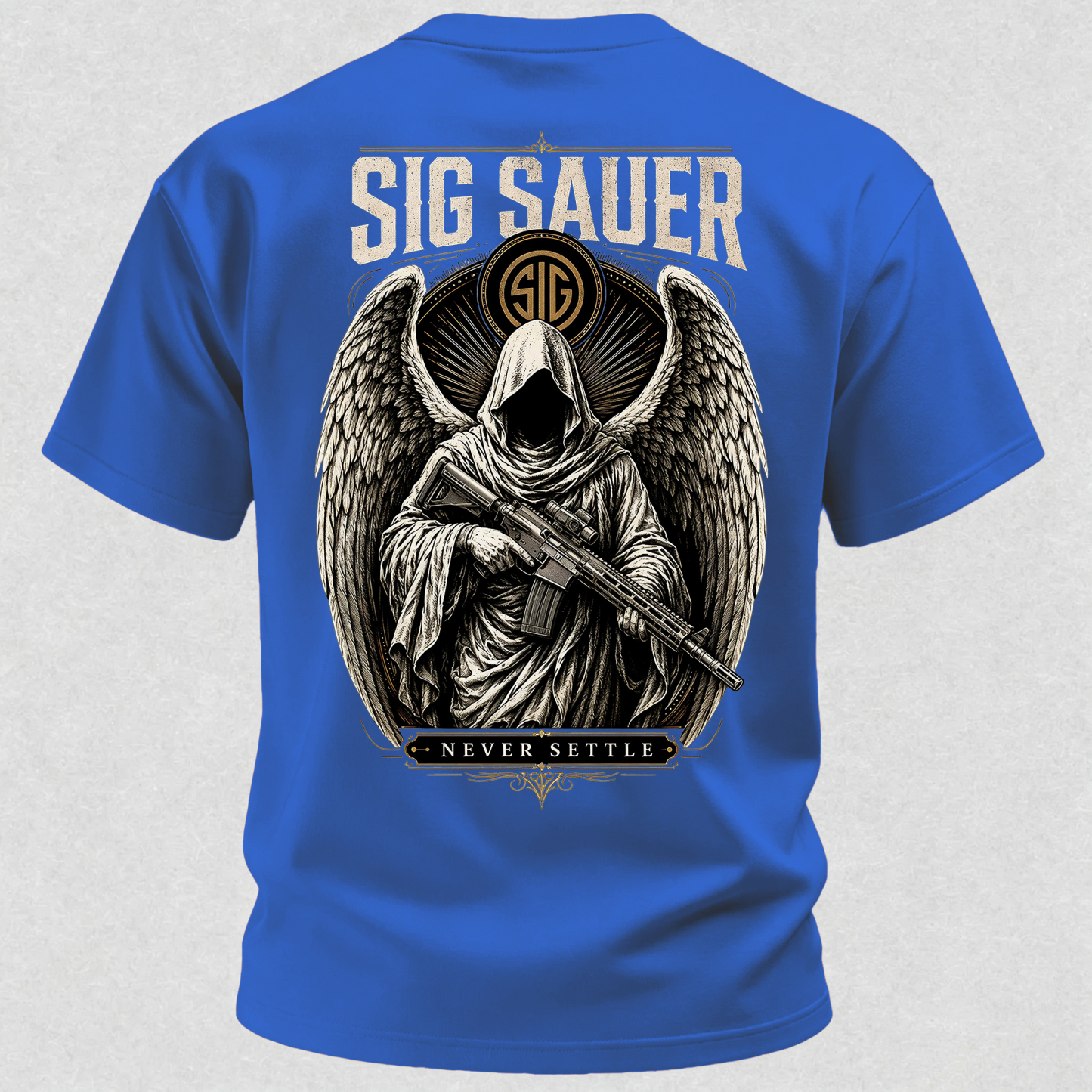 Tactical Angel Winged Grim Reaper with Rifle Dark Gothic Streetwear Men's Pocket T-Shirt