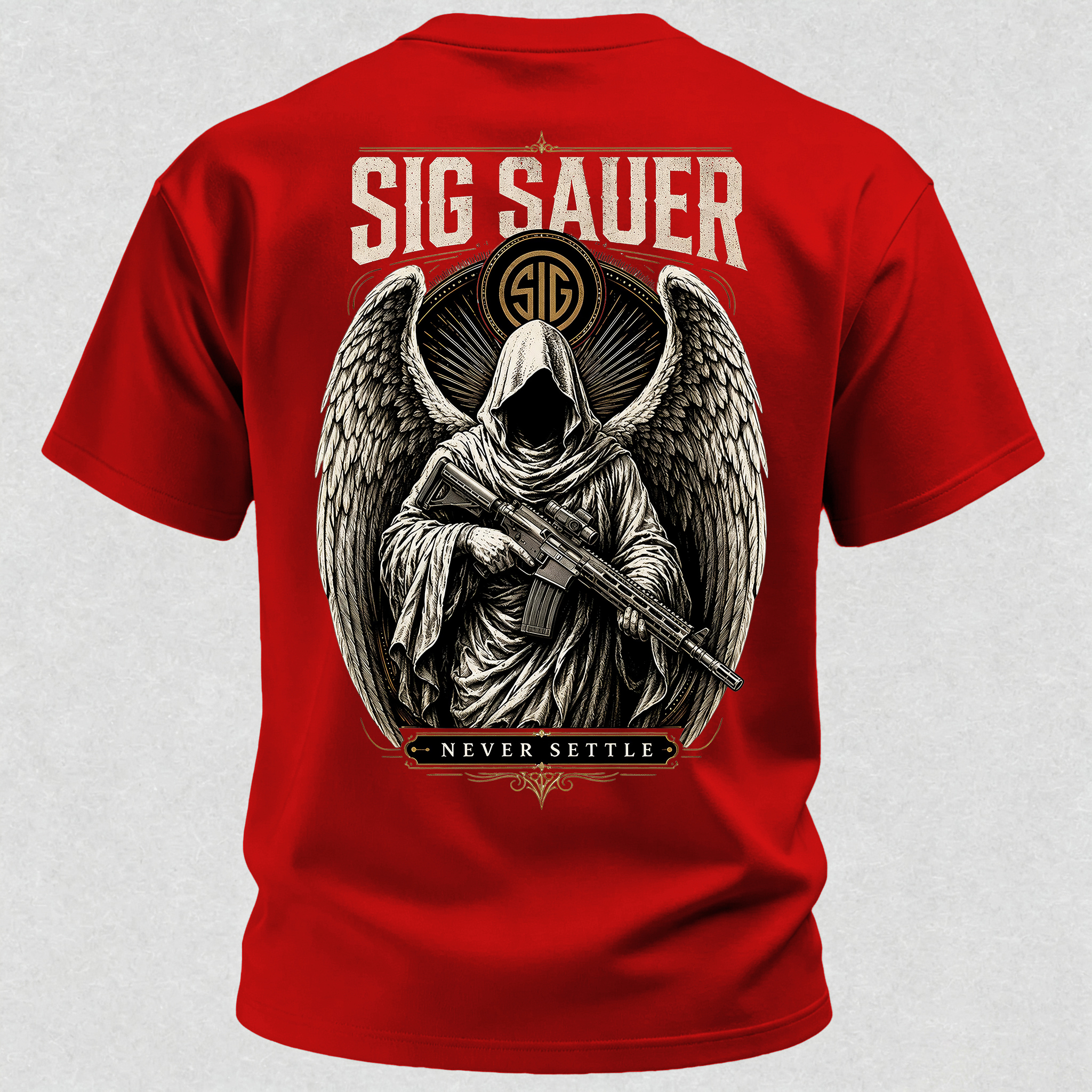 Tactical Angel Winged Grim Reaper with Rifle Dark Gothic Streetwear Men's Pocket T-Shirt