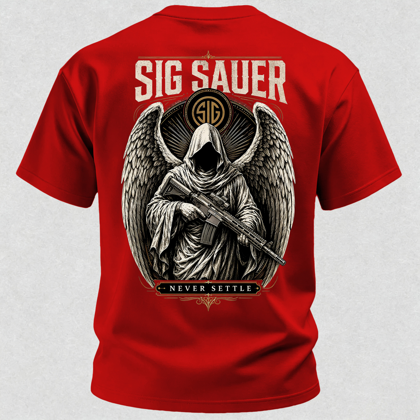 Tactical Angel Winged Grim Reaper with Rifle Dark Gothic Streetwear Men's Pocket T-Shirt
