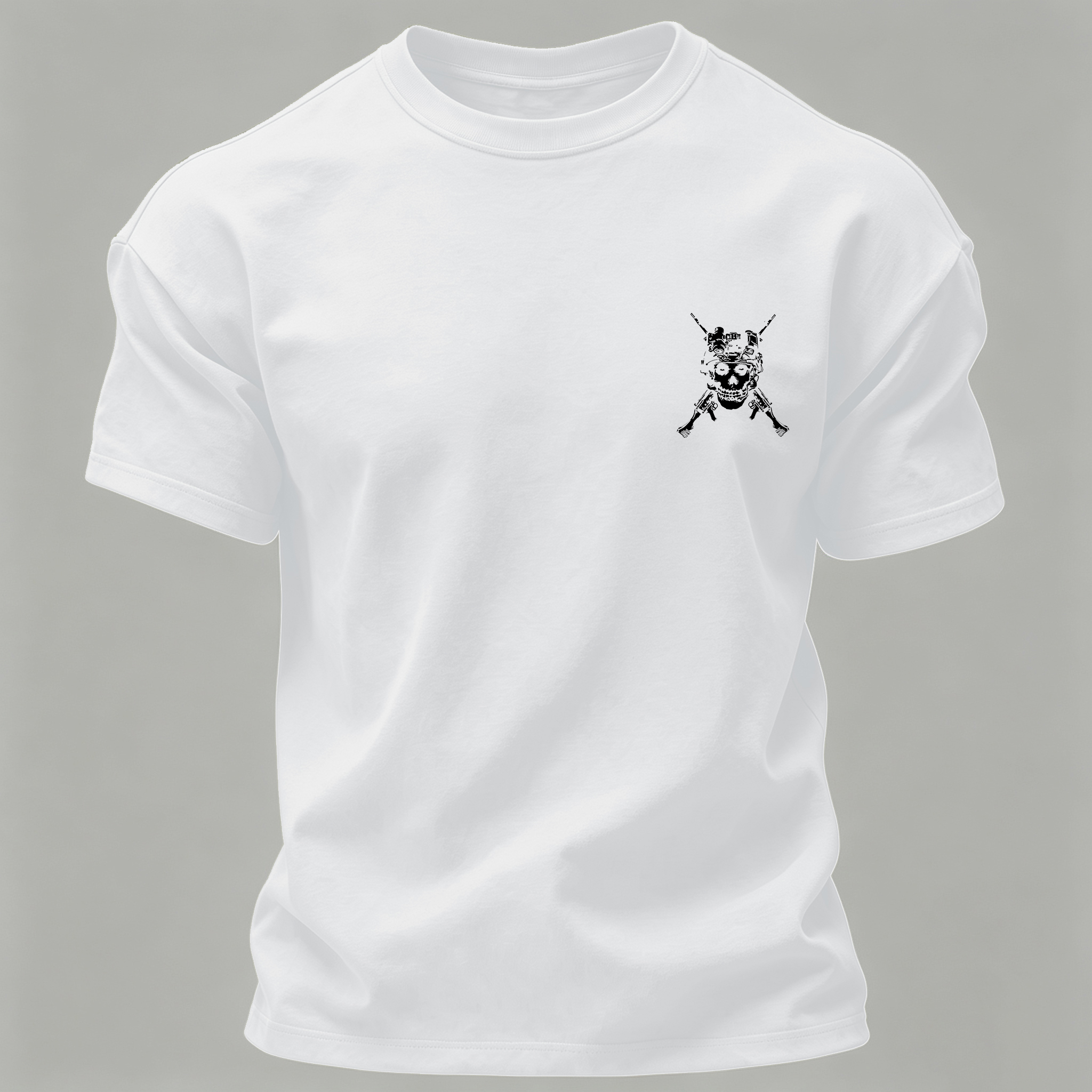 Men’s MISFIT No Compromise Tactical Skull Helmet NVG Rifle Graphic Tee Back Print T Shirt