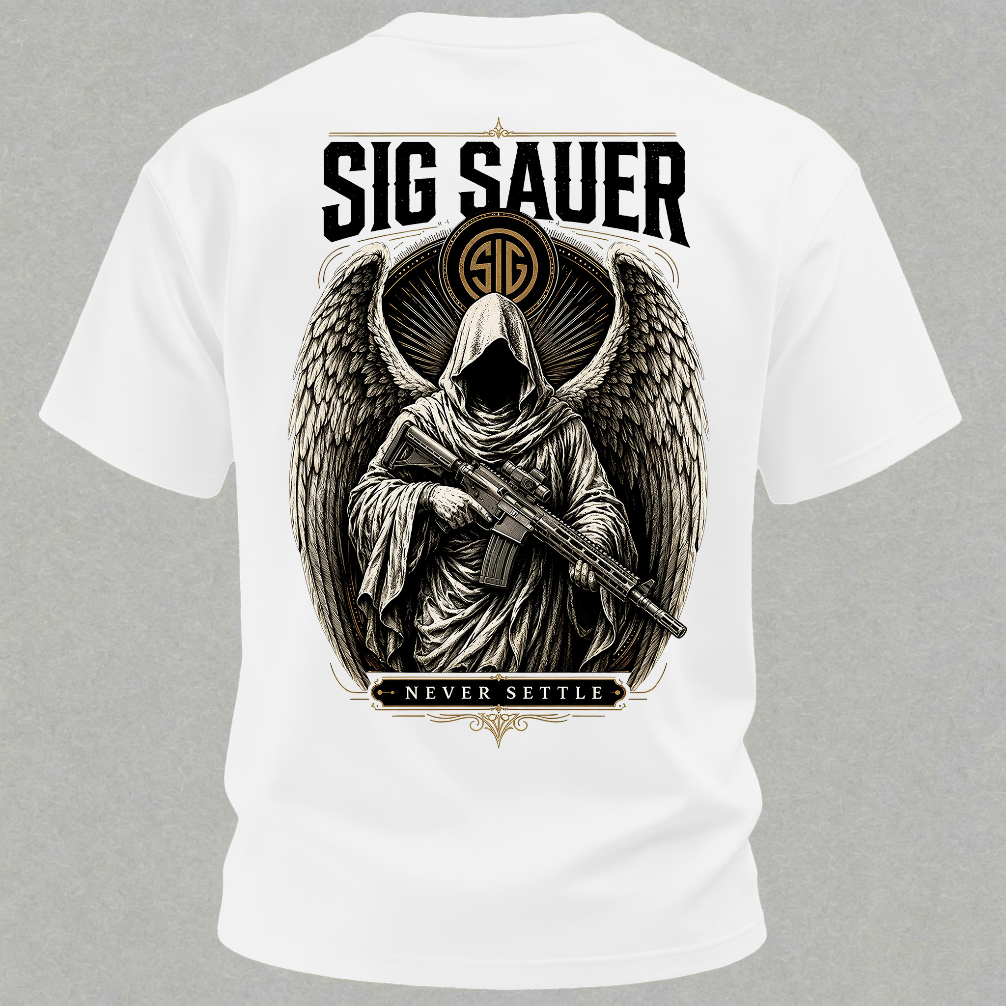 Tactical Angel Winged Grim Reaper with Rifle Dark Gothic Streetwear Men's Pocket T-Shirt