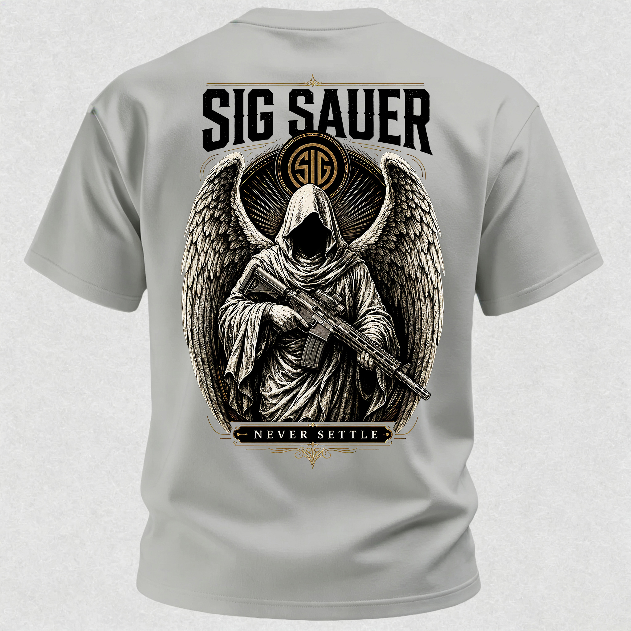 Tactical Angel Winged Grim Reaper with Rifle Dark Gothic Streetwear Men's Pocket T-Shirt