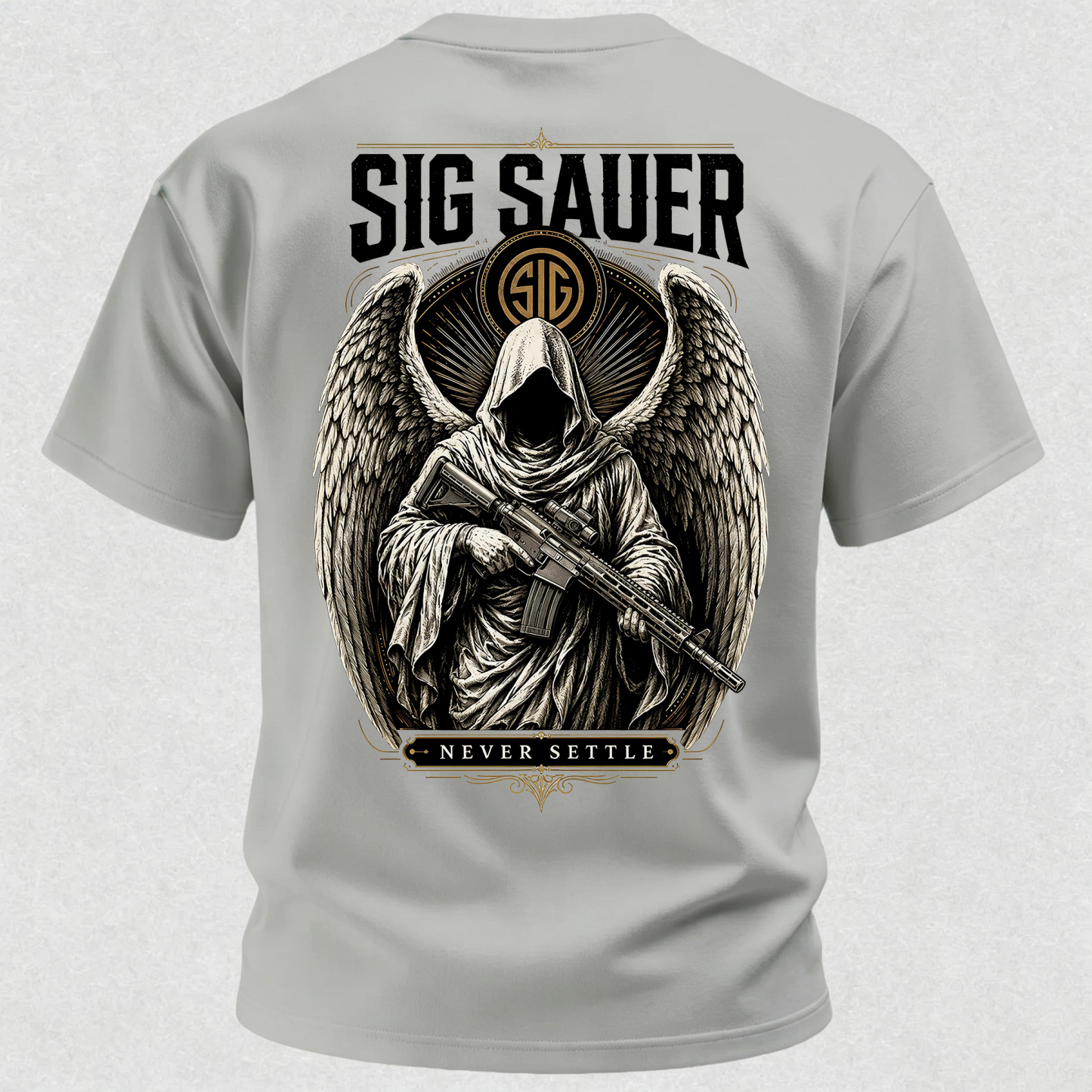 Tactical Angel Winged Grim Reaper with Rifle Dark Gothic Streetwear Men's Pocket T-Shirt