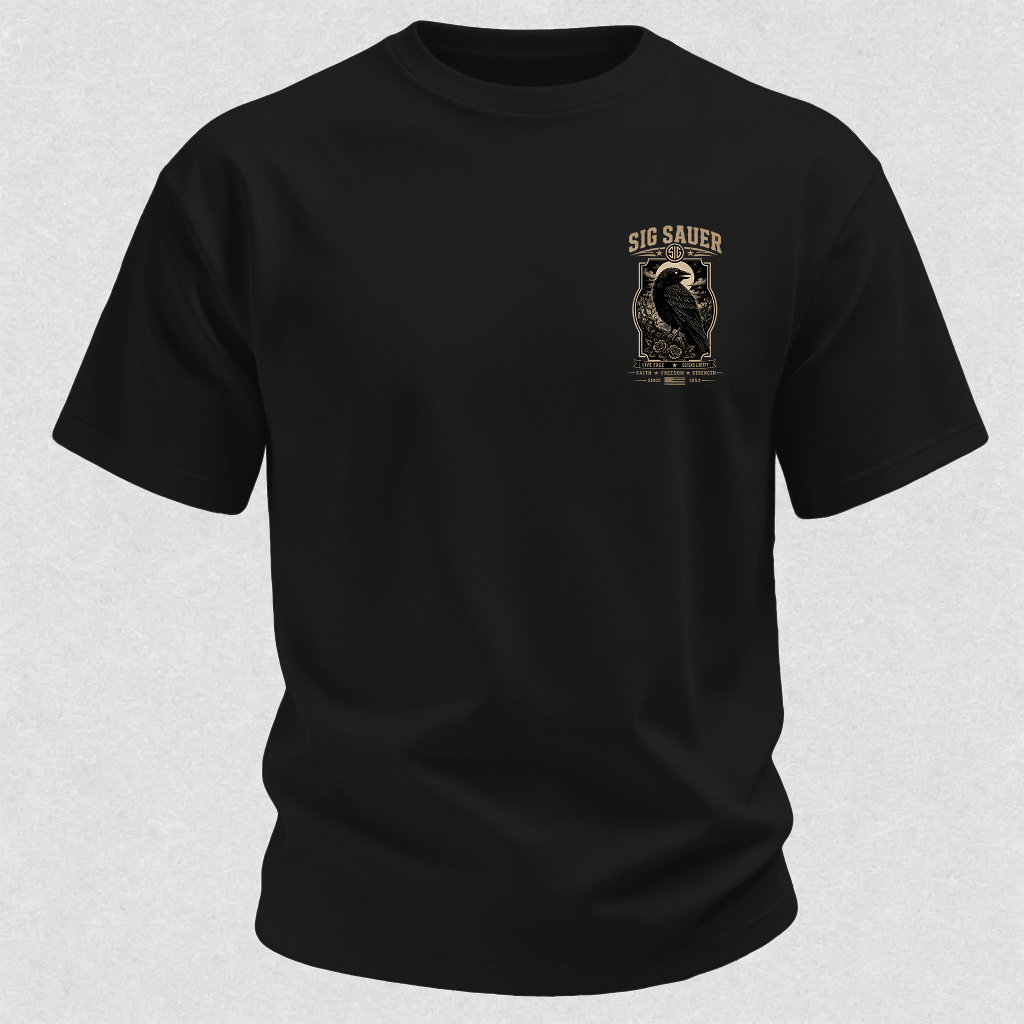 LIVE FREE DEFEND LIBERTY FAITH FREEDOM STRENGTH Raven Vintage Roses Print Men's T-shirt