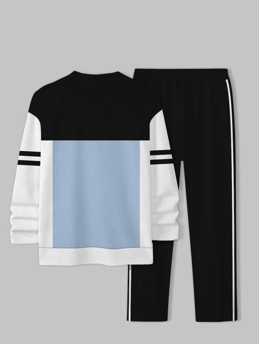 Men's fashion casual geometric printed hoodie two-piece set